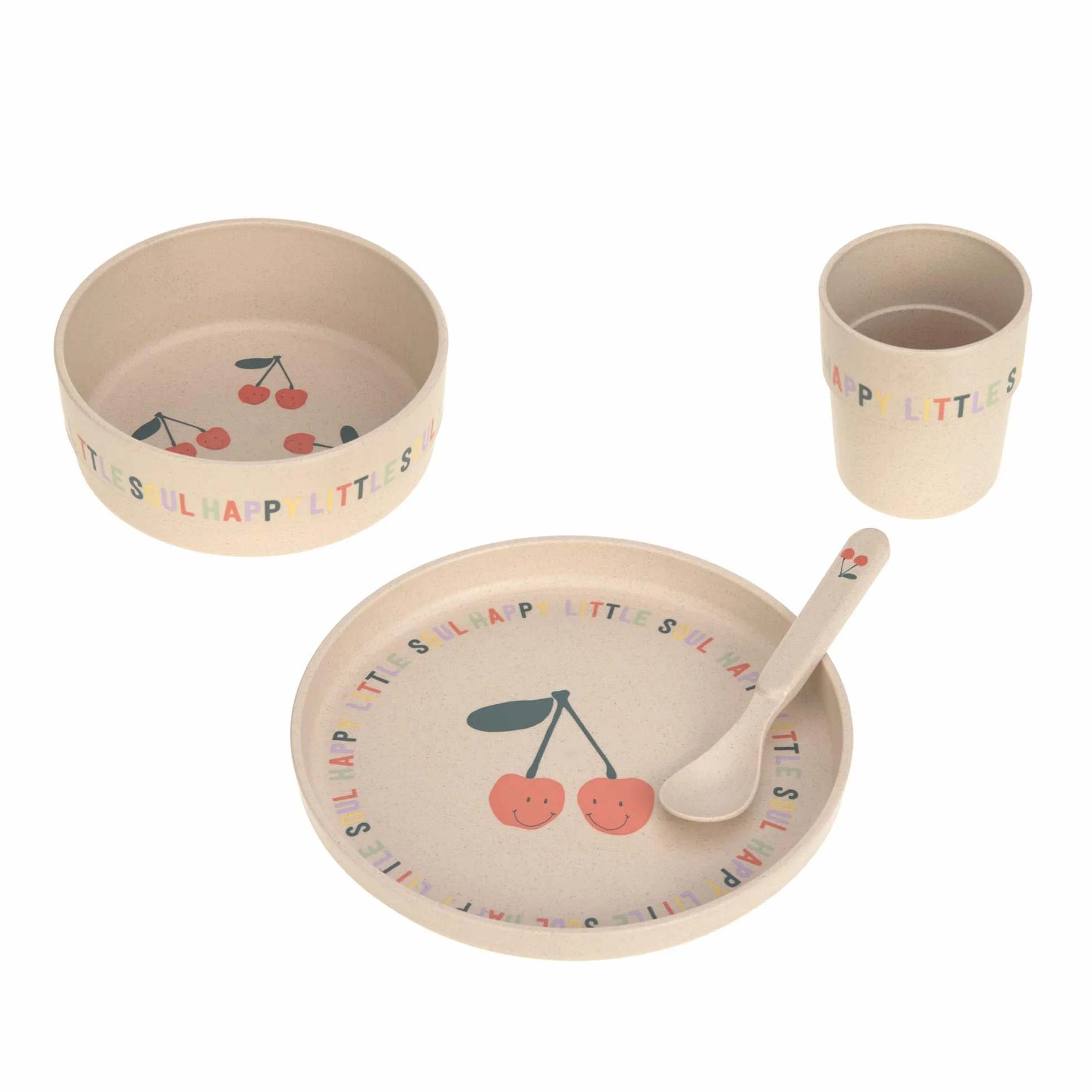 LÄSSIG Ensemble de vaisselle enfants Happy Fruits Cherry sans mélamine sans BPA lave-vaisselle micro-ondes