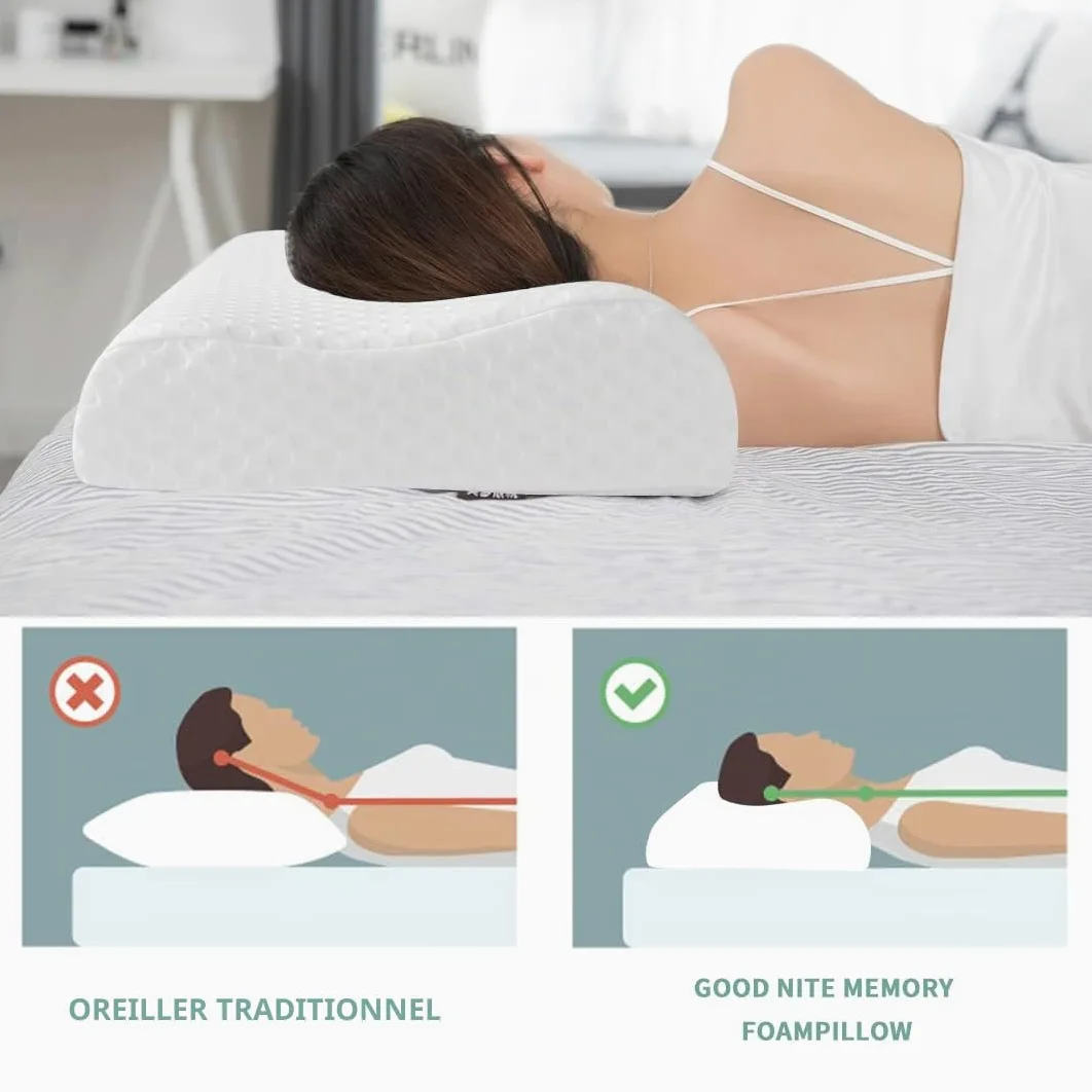Good Nite Oreiller orthopédique en Mousse à mémoire de Forme pour Le Cou - Sommeil Cervical Doux et Profond - pour Les Personnes Dormant sur Le côté et Le Dos - Housse Lavable - 65 x 35 cm - Taille