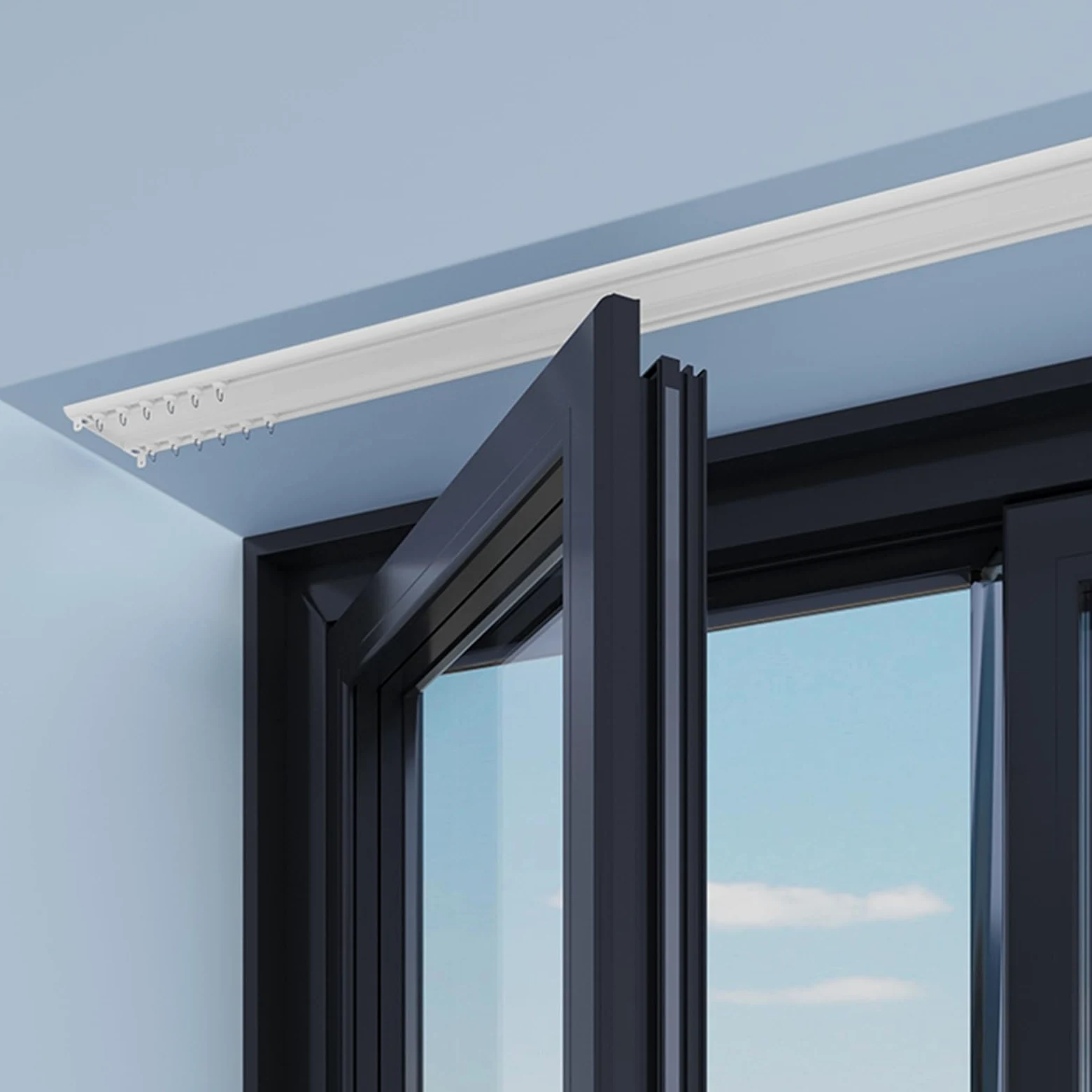 Tringle Rideau Système de Rail de Rideau Extra Fin, Doubles Rails en Alliage D'aluminium, Rails de Plafond Coulissants pour La Maison/VR/zone D'intimité, Tringle à Rideau Élégante et Sans Couture ( Co