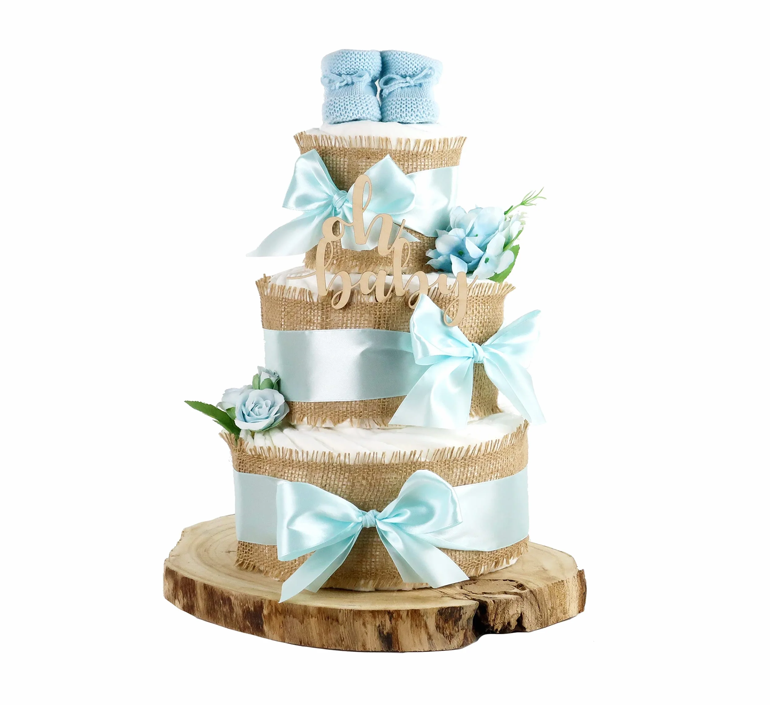 Gâteau de couches en jute 3 étages bleu