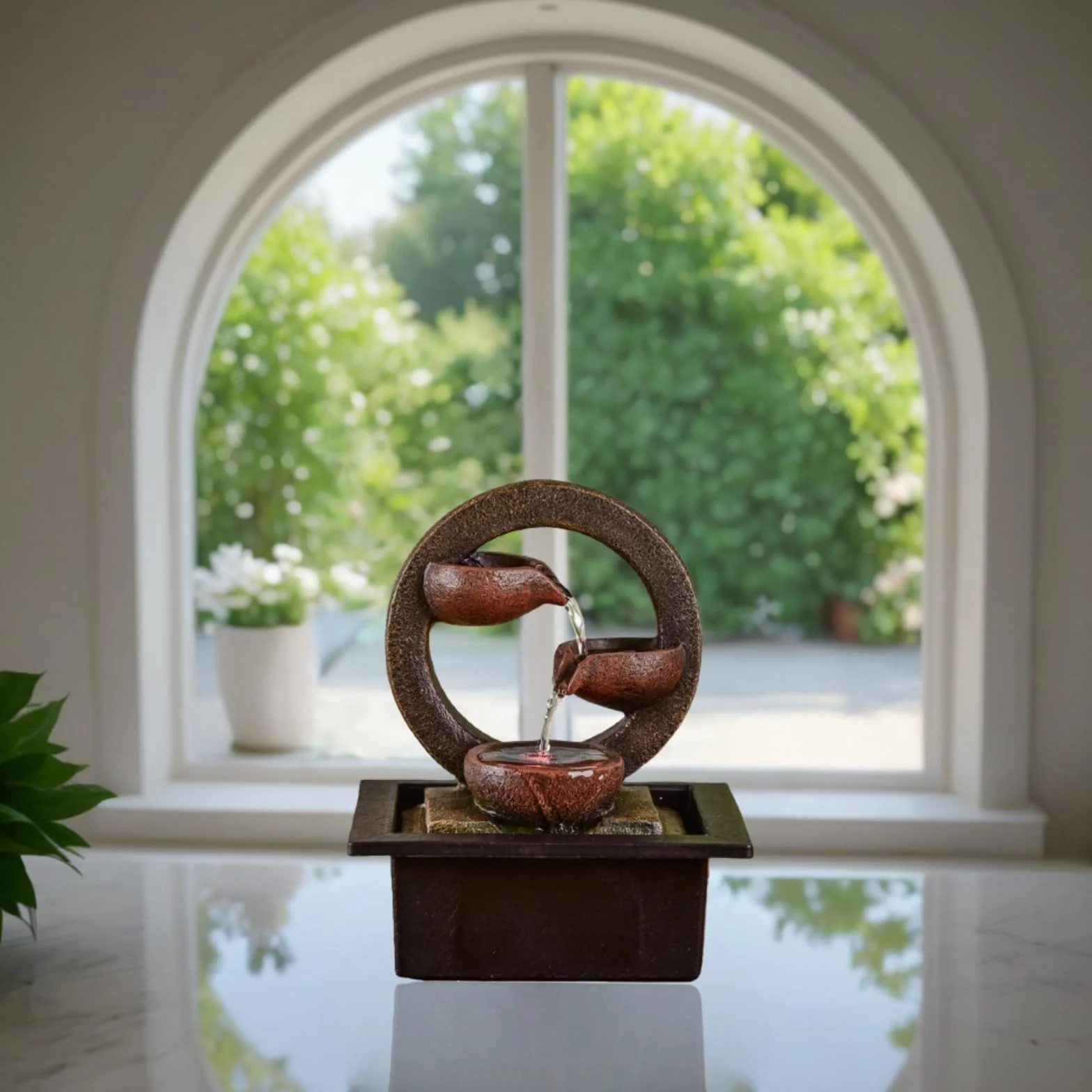 ZEN'LIGHT Fontaine d'Intérieur Zen Terai, Éclairage LED Multicolore, Pompe Silencieuse, 17 x 21 x 25 cm