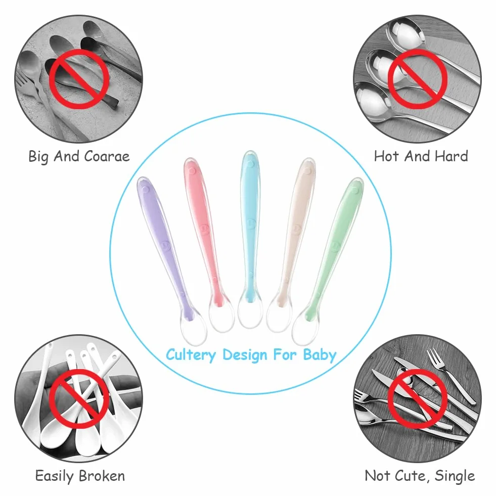 Vicloon Cuillère pour Bébé Silicone 5PCS Ensemble de Couverts Sans BPA