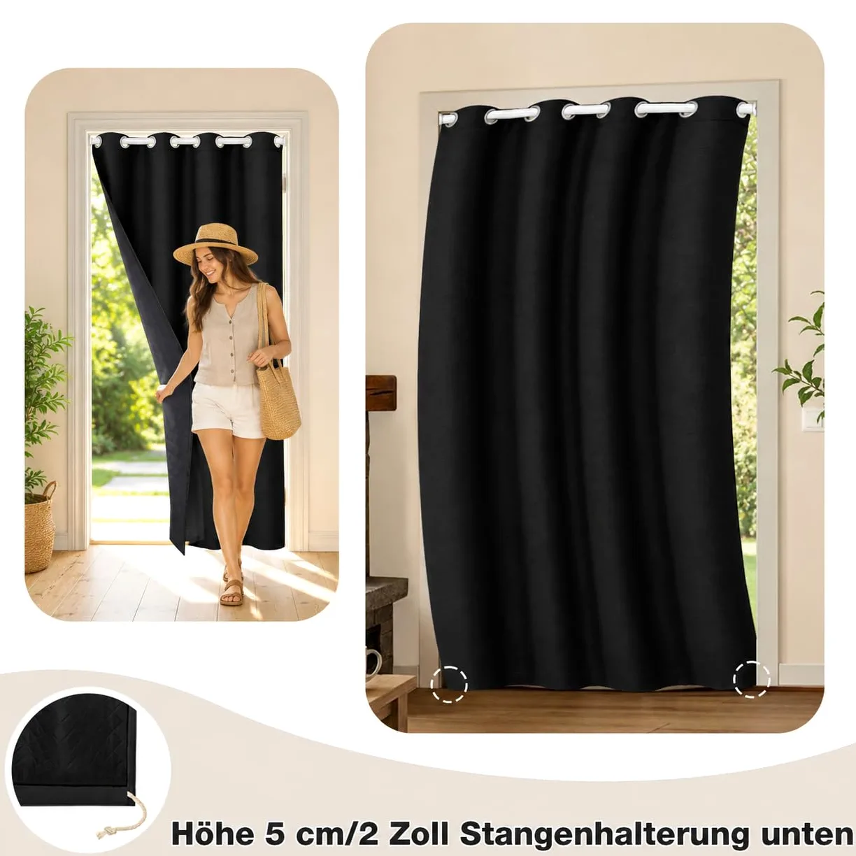 Rideaux de porte (Noir, B132xH203cm)