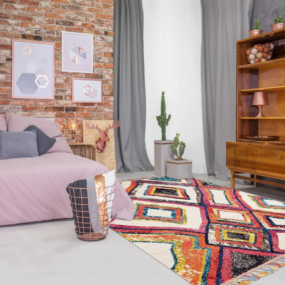 Jadorel Tapis berbère Style 80x150 OURIKA MK 01 Multicolore Oeko TEX® Exclusivité idéal pour la Chambre