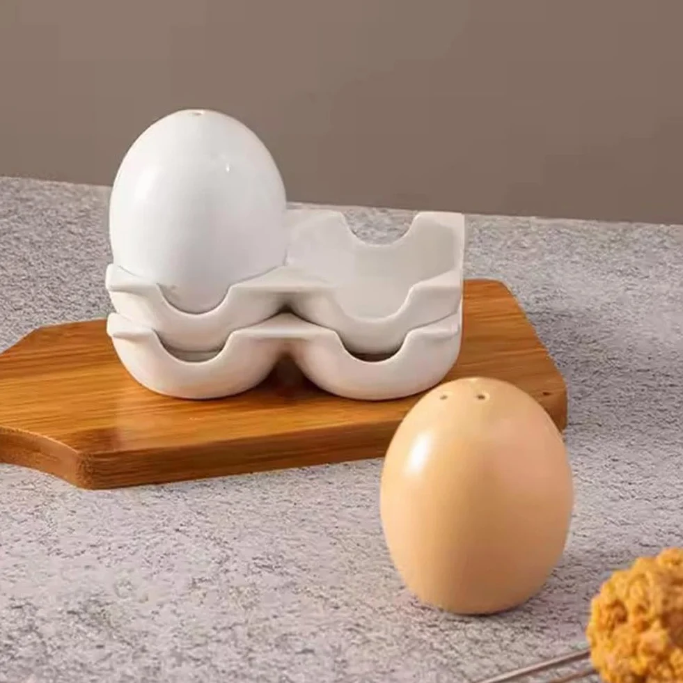 Salière et poivrière créative en céramique, mini ensemble en forme d'œuf marron avec support en carton