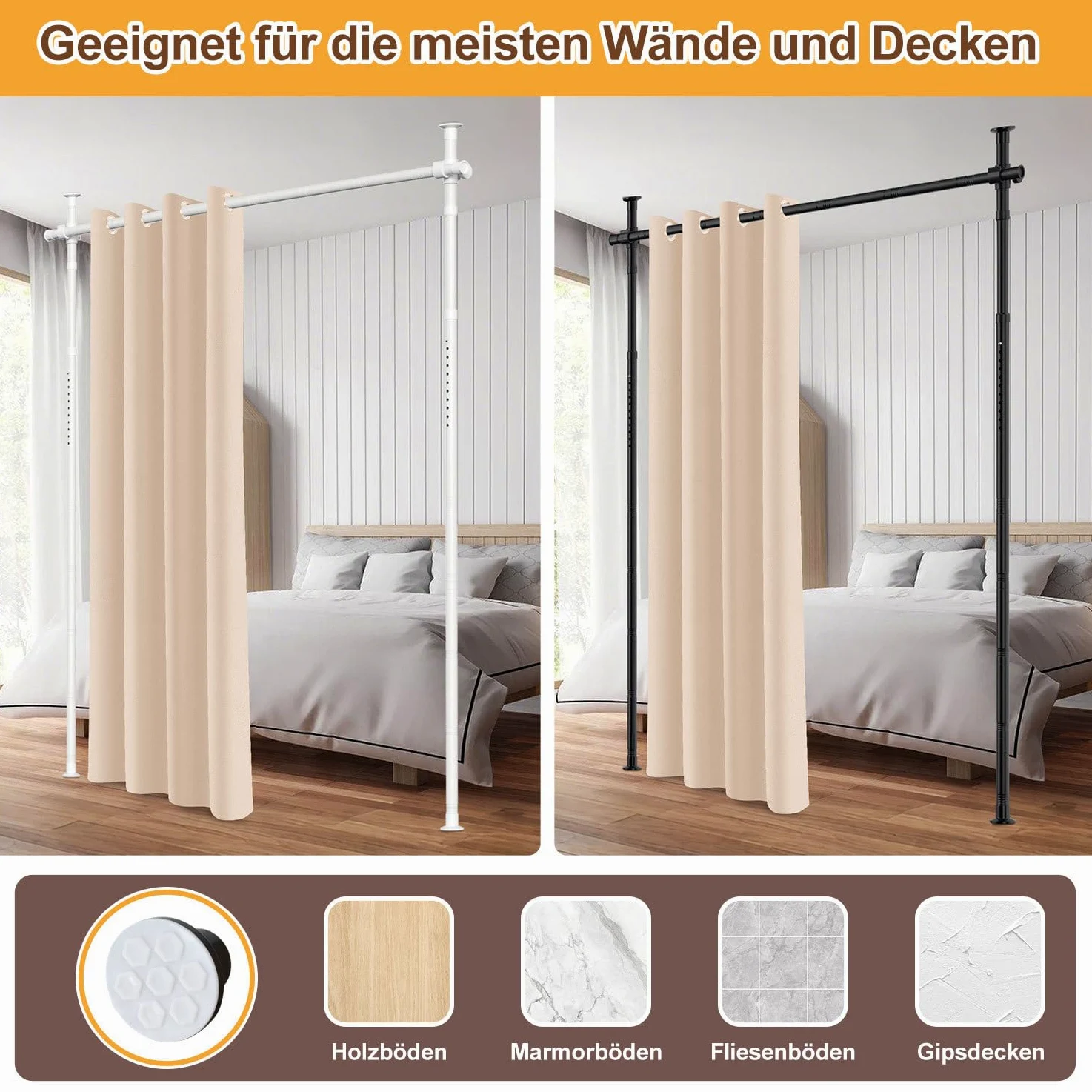 Paravent sans perçage - Tringle à rideaux autoportante réglable en hauteur et en largeur - Support de rideau comme séparateur d'intimité pour chambre à coucher, bureau, salon - Blanc