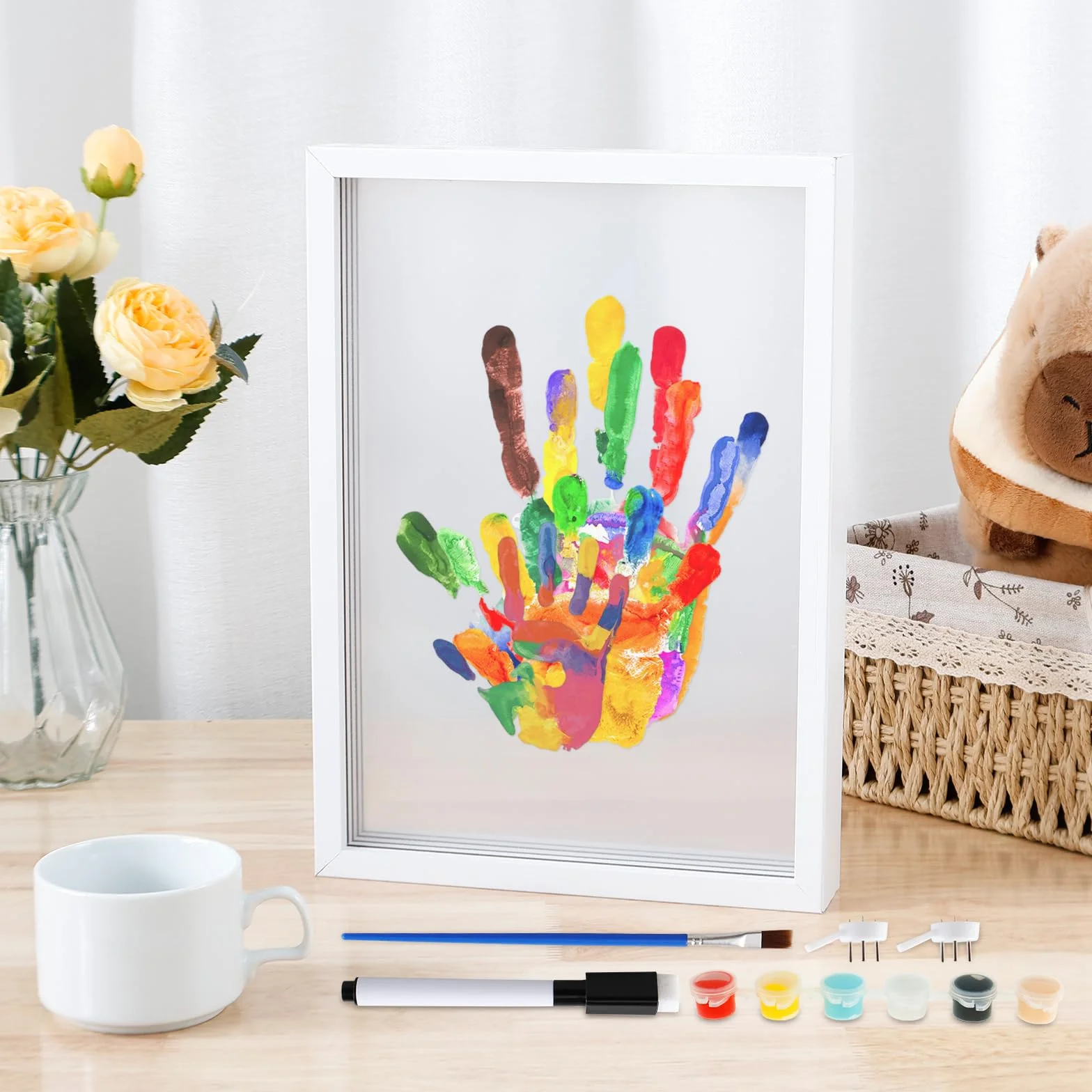 Kit Empreintes de Mains Familiales avec 4 Plaques en Plexiglas et 6 Couleurs de Peinture