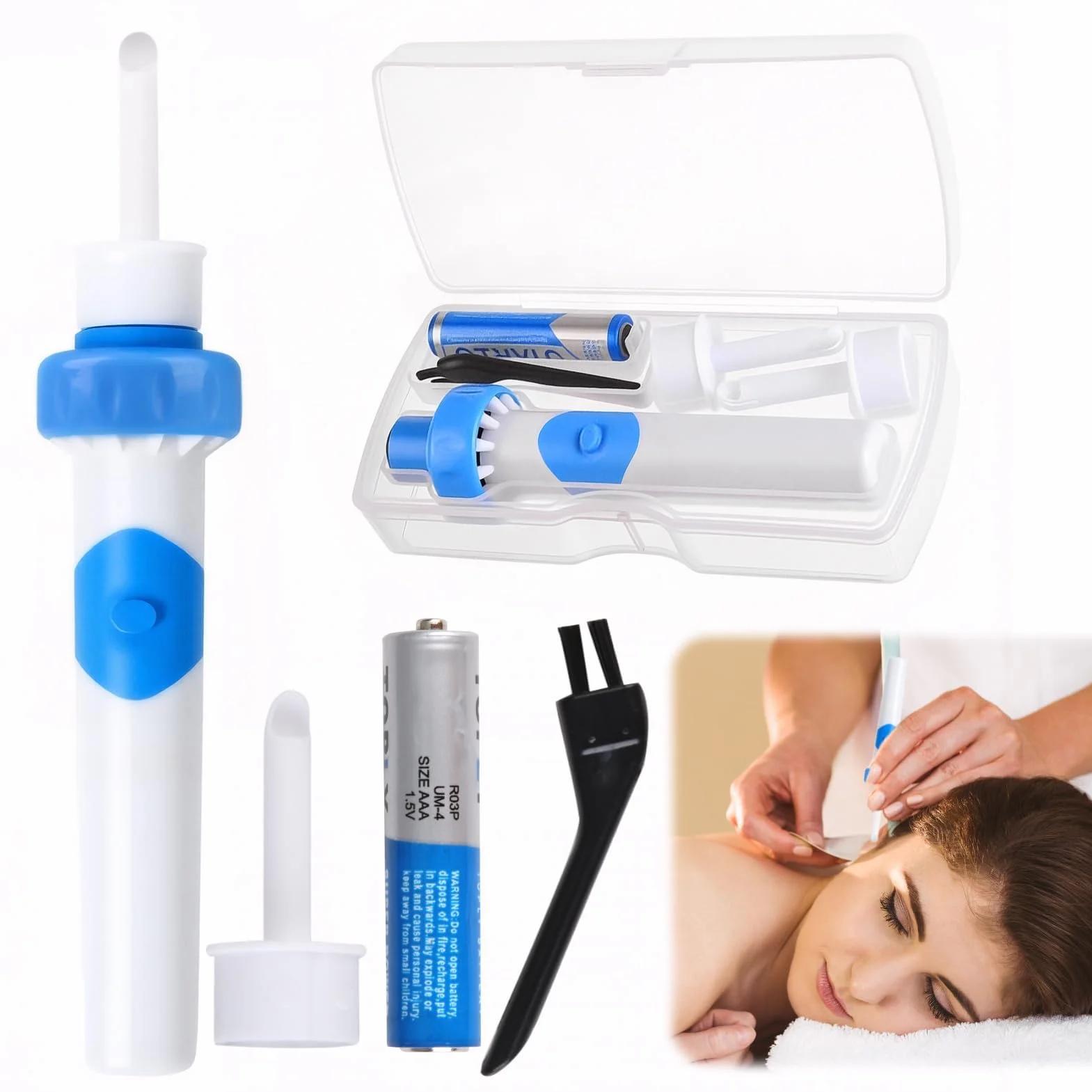Yuio Aspirateur Oreille Cerumen, Nettoyant Oreille Avec 2 Têtes de Rechange Lavables et Batterie