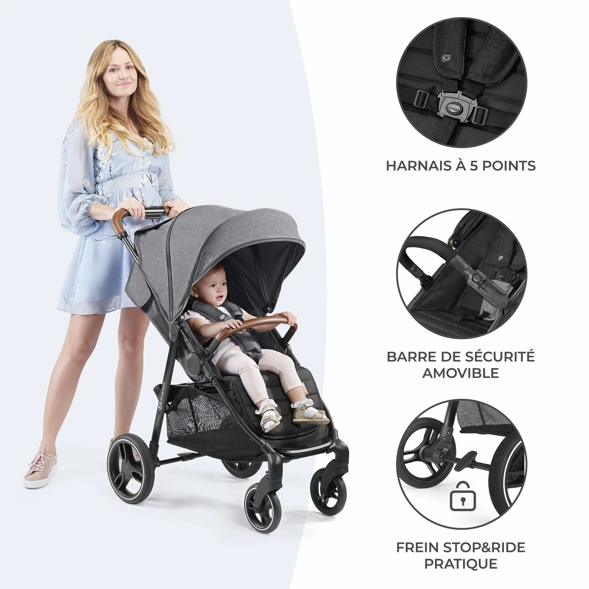 Kinderkraft GRANDE PLUS Poussette Canne 22 kg Noir