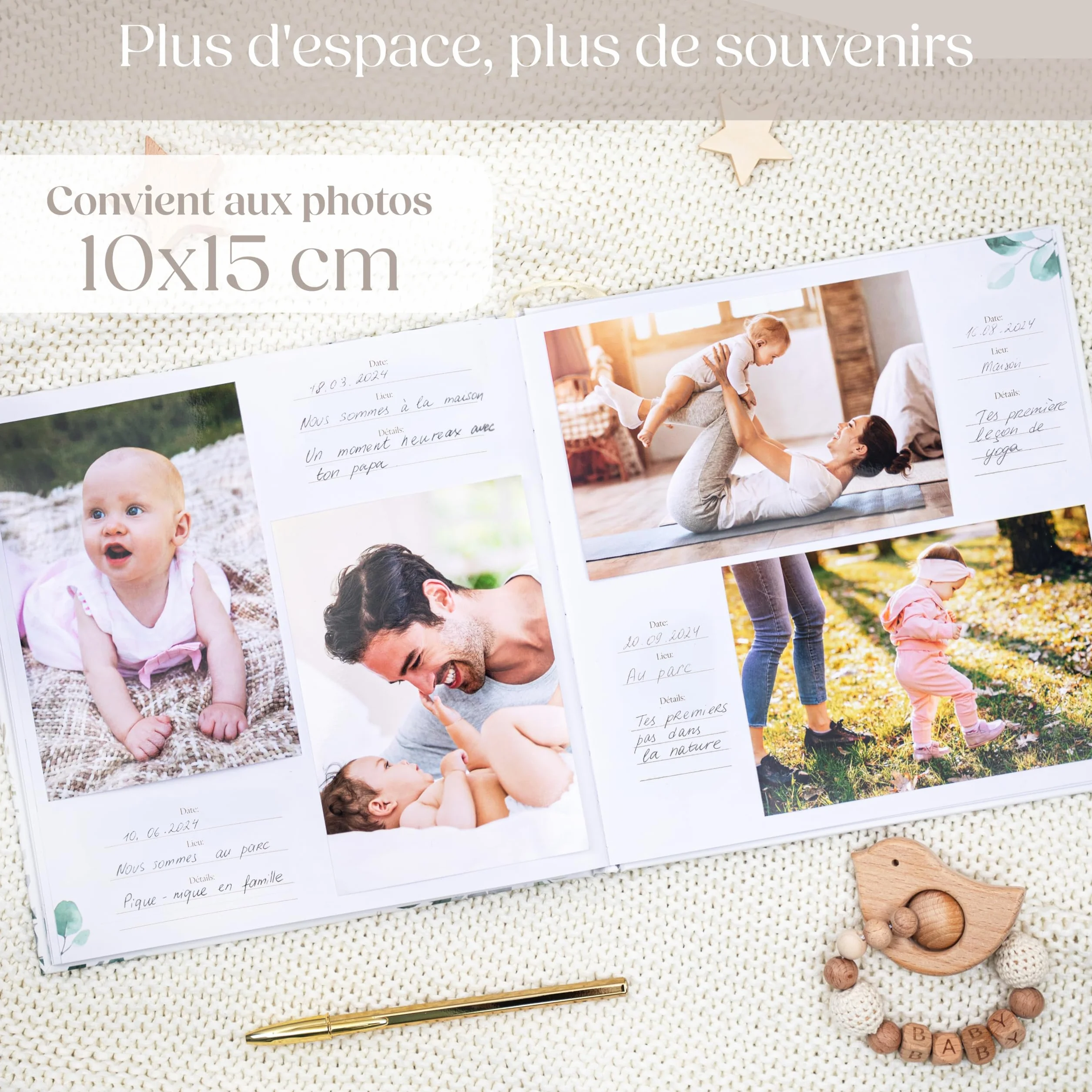 Livre de Naissance Bébé 76 Pages Stickers Dorés - Album Souvenir Photos Écrire Cadeau Fille Garçon