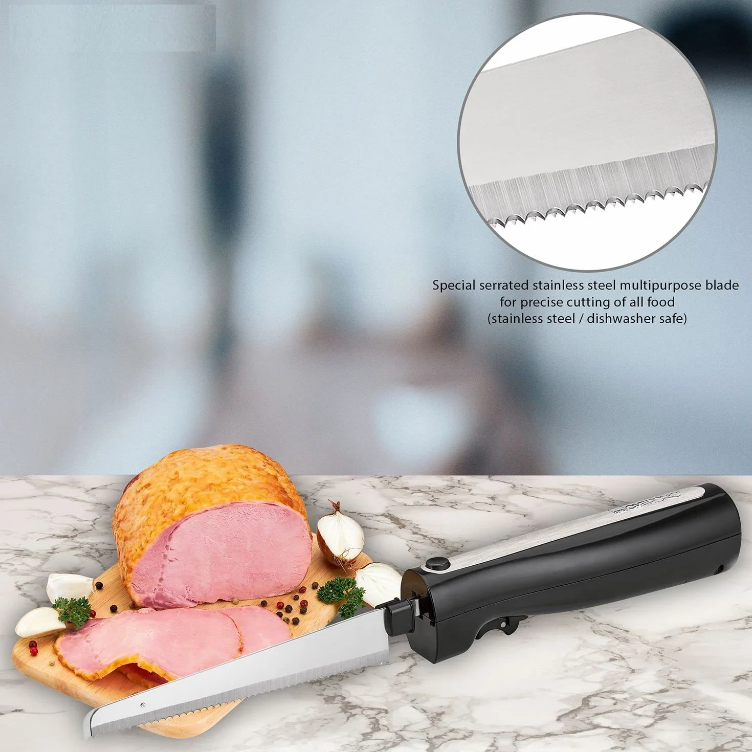 Couteau électrique viande pain double lame inoxydable 120 watts noir