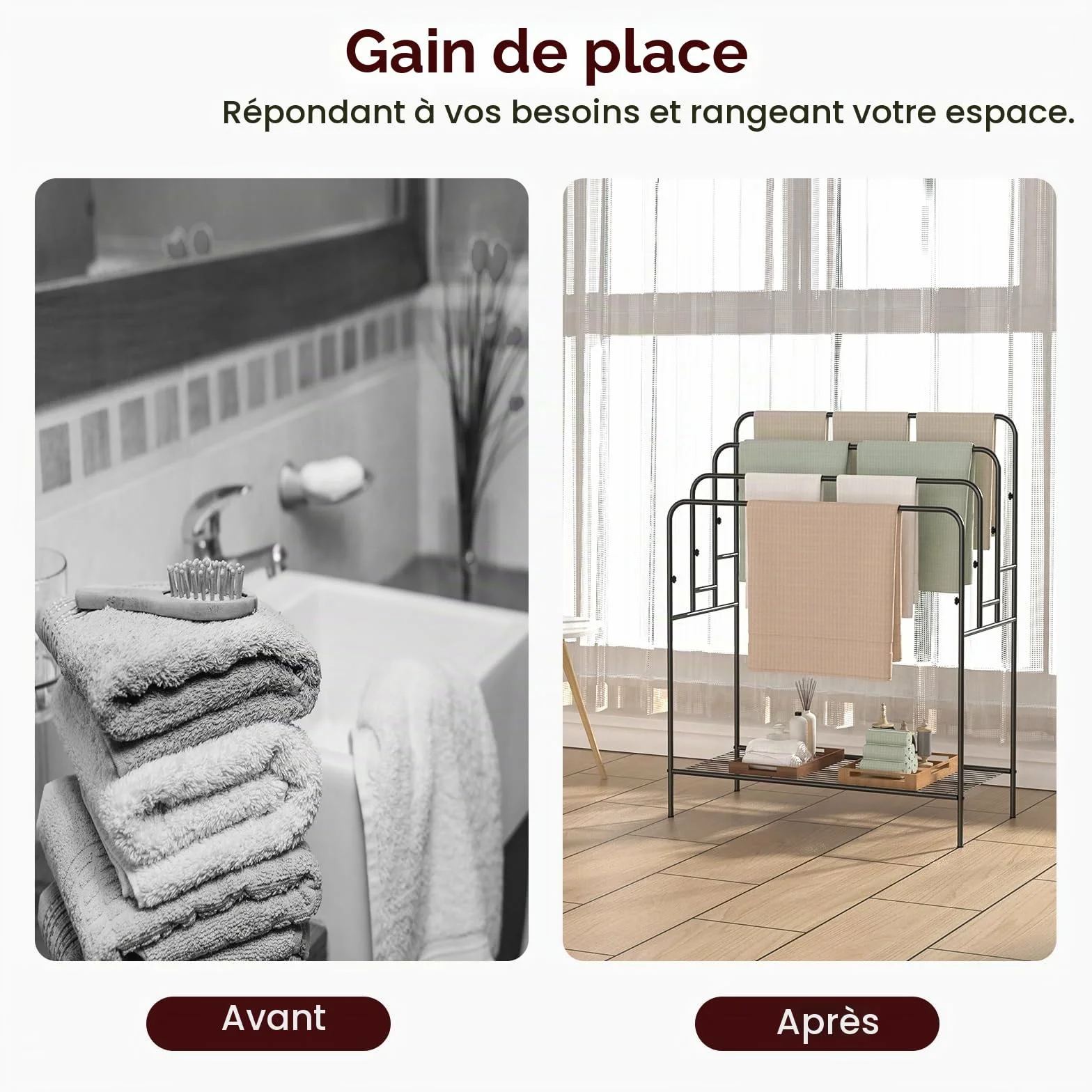Porte-serviettes autoportant pour salle de bain, support de courtepointe pour salon, piscine extérieure, séchage de serviettes pour salle de bain, support d'échelle à 4 niveaux pour serviette de bain