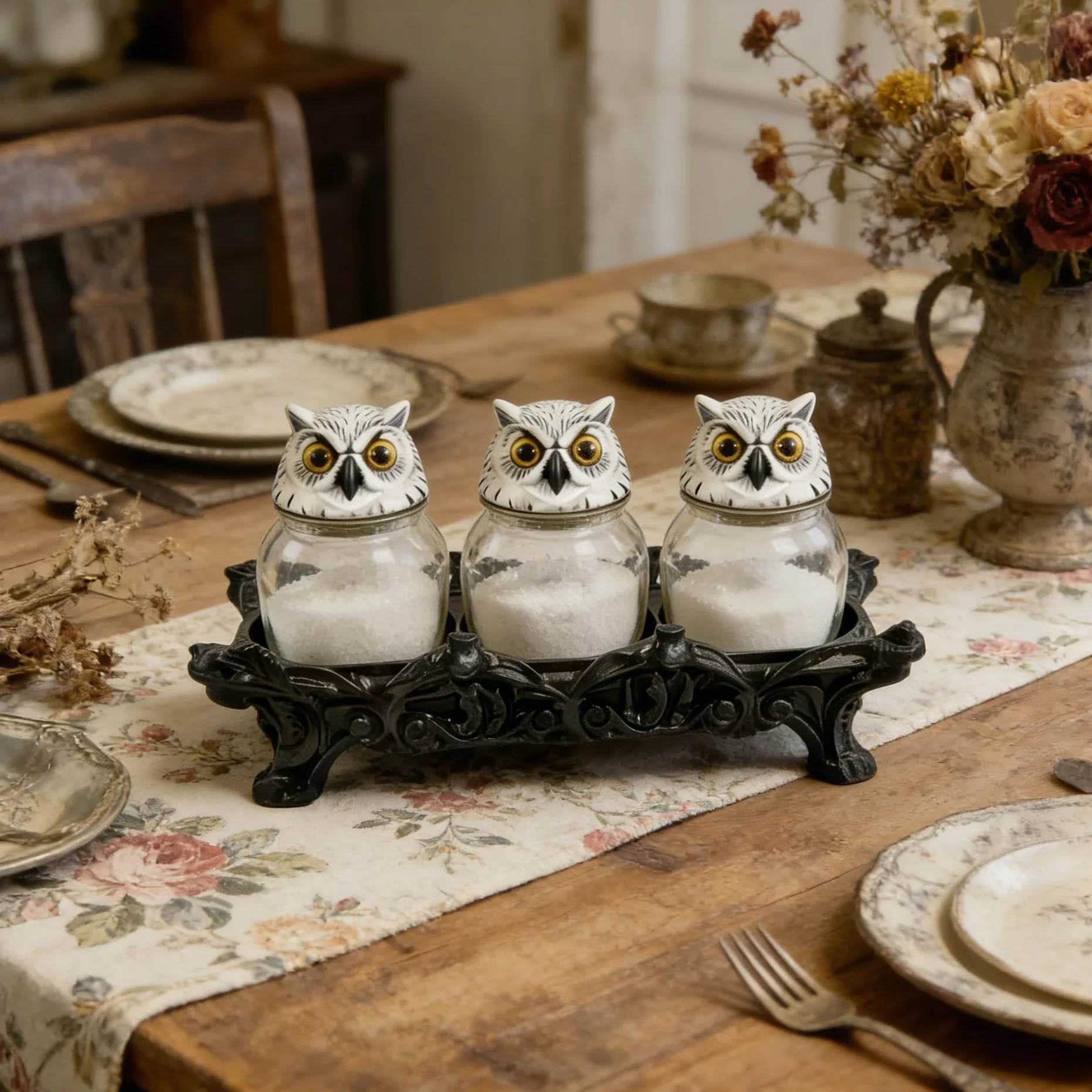 Chapeau de sorcière bocal d'épices hibou avec support résine Gothique couvercles Décoration maison (3pcs)