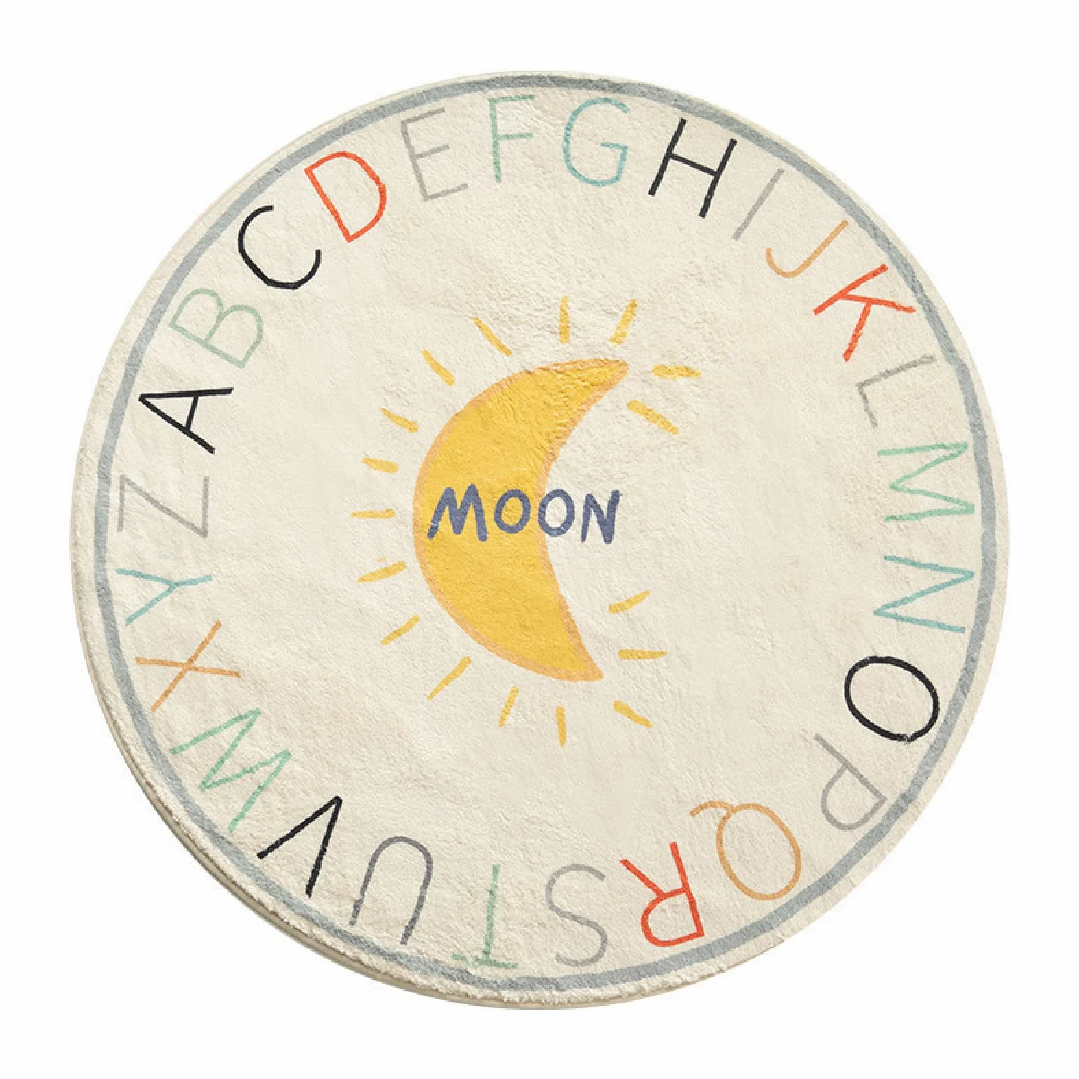 Rururug Tapis Rond, Tapis pour Enfants, Alphabet de Dessin animé Lune Couloir Salon entrée Moquette décoration d'intérieur Tapis Lavable antidérapant, ø140 cm