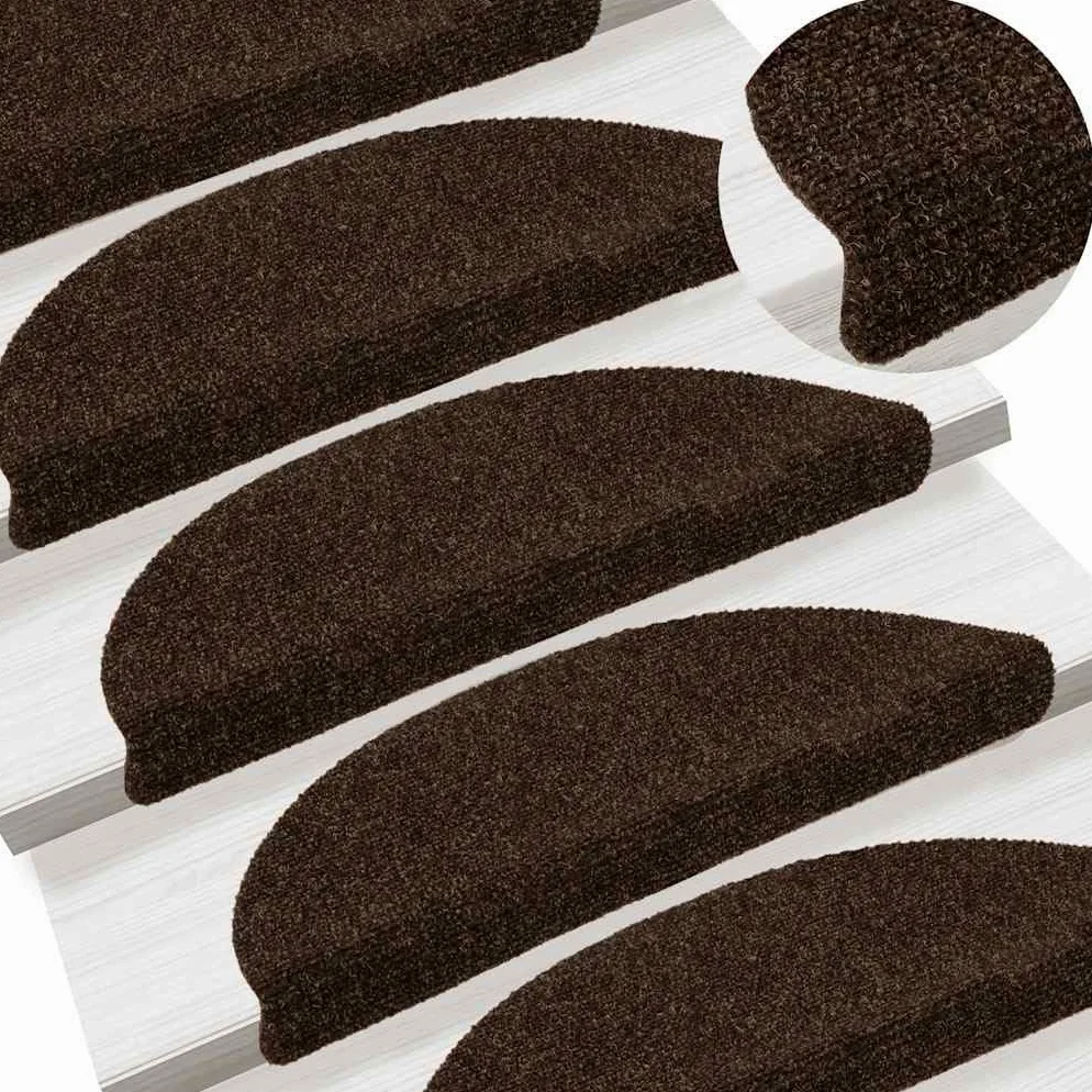 Lot de 5 tapis d'escalier autocollants - 56 x 17 x 3 cm - Marron - Semi-circulaire - Avec design antidérapant - Pour escaliers en bois et intérieur - Isolation acoustique et sécurité