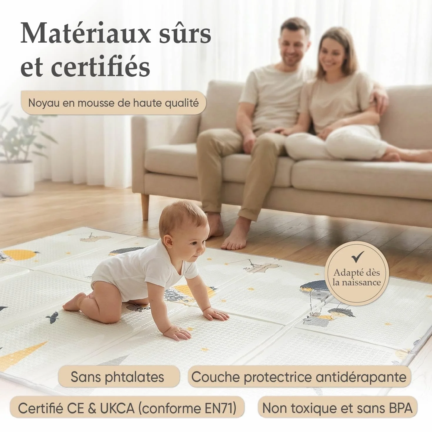 Tapis Éveil Bébé Pliable Réversible 180x150 cm Motricité Mousse Épais Imperméable Non Toxique