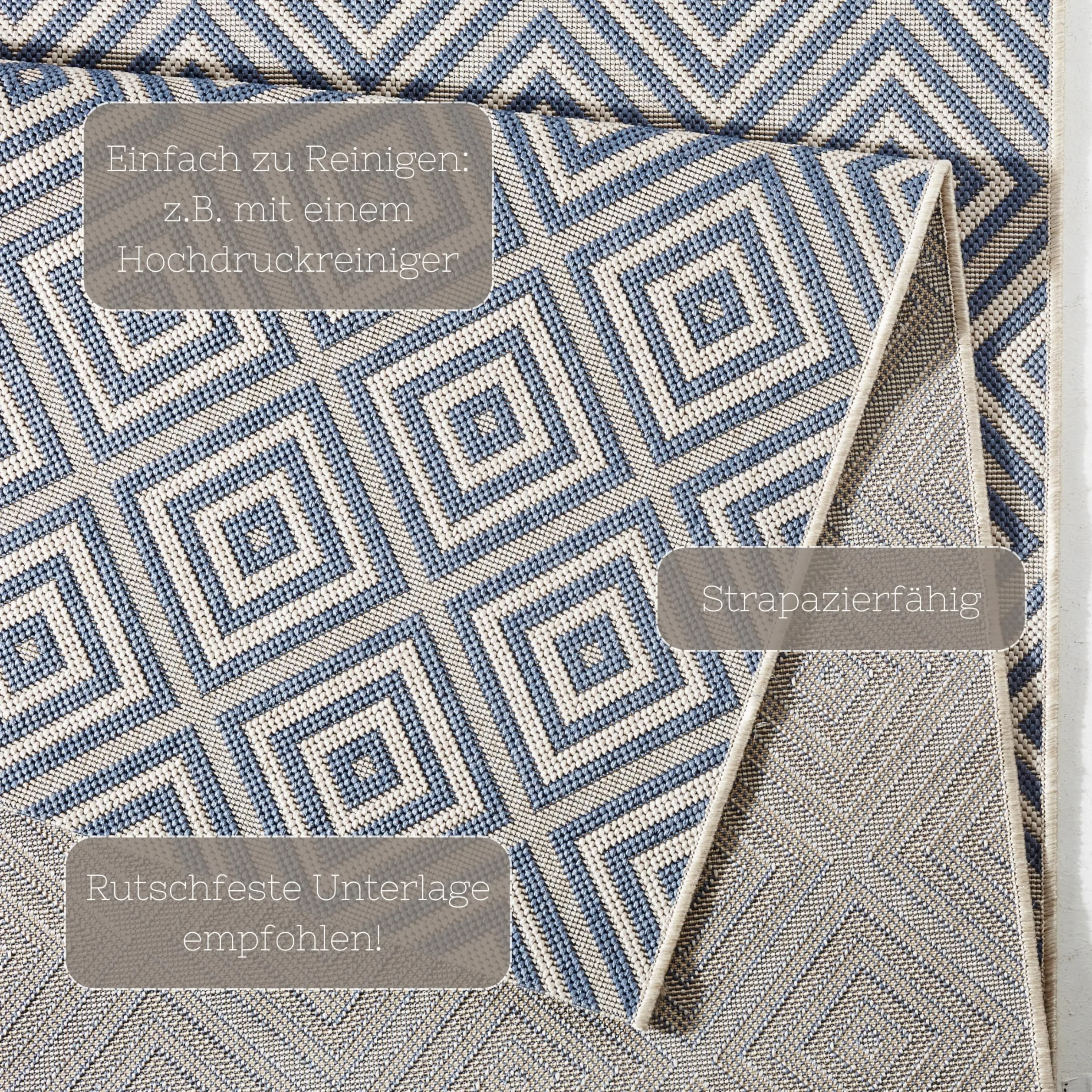 NORTHRUGS Tapis pour l'intérieur et l'extérieur - 140 x 200 cm - Résistant aux intempéries - Moderne - Motif géométrique à carreaux - Pour balcon, terrasse, jardin, jardin d'hiver, salon - Imperméable