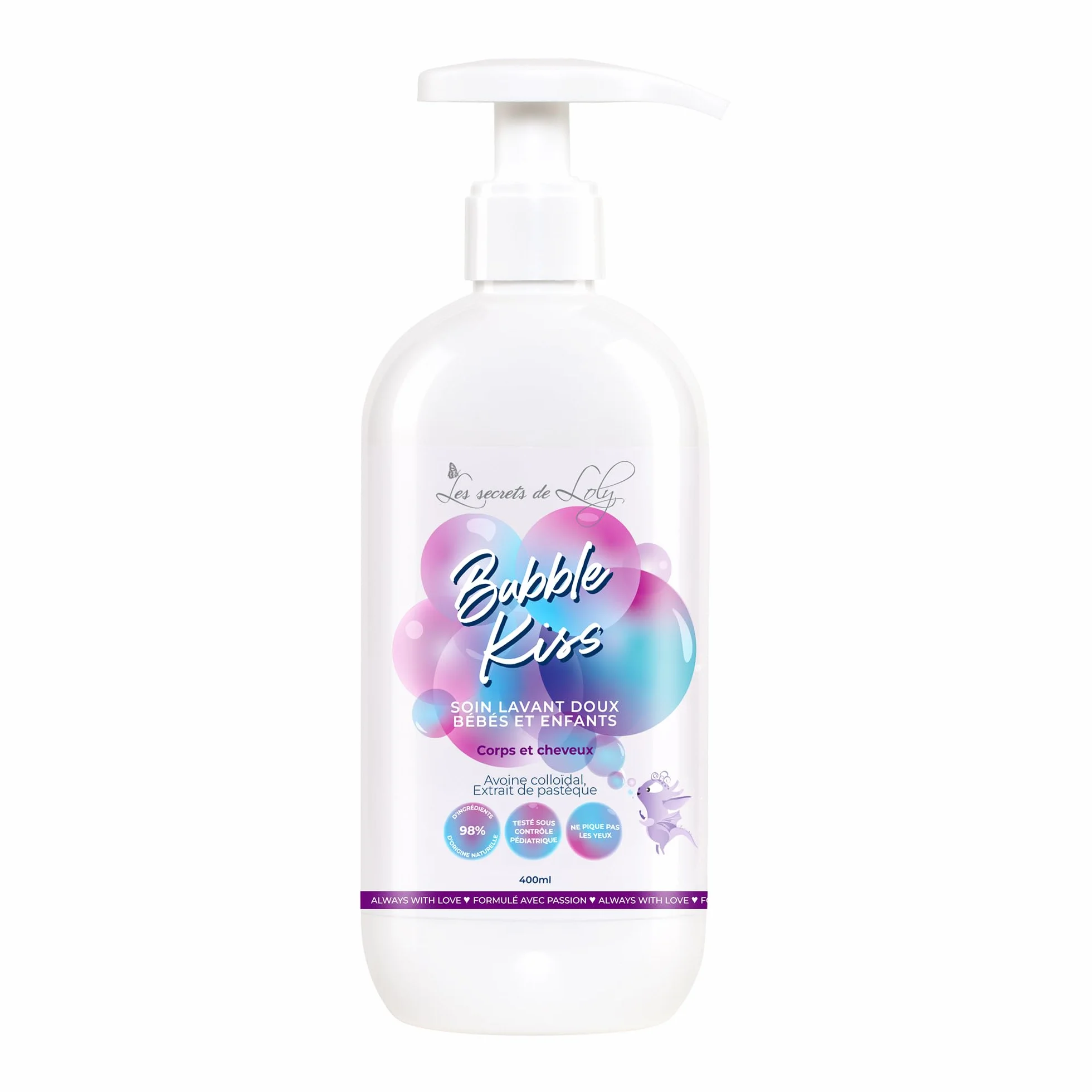 Les Secrets de Loly Bubble Kiss Soin lavant bébé 2-en-1 corps & cheveux Ultra-doux 400 ml