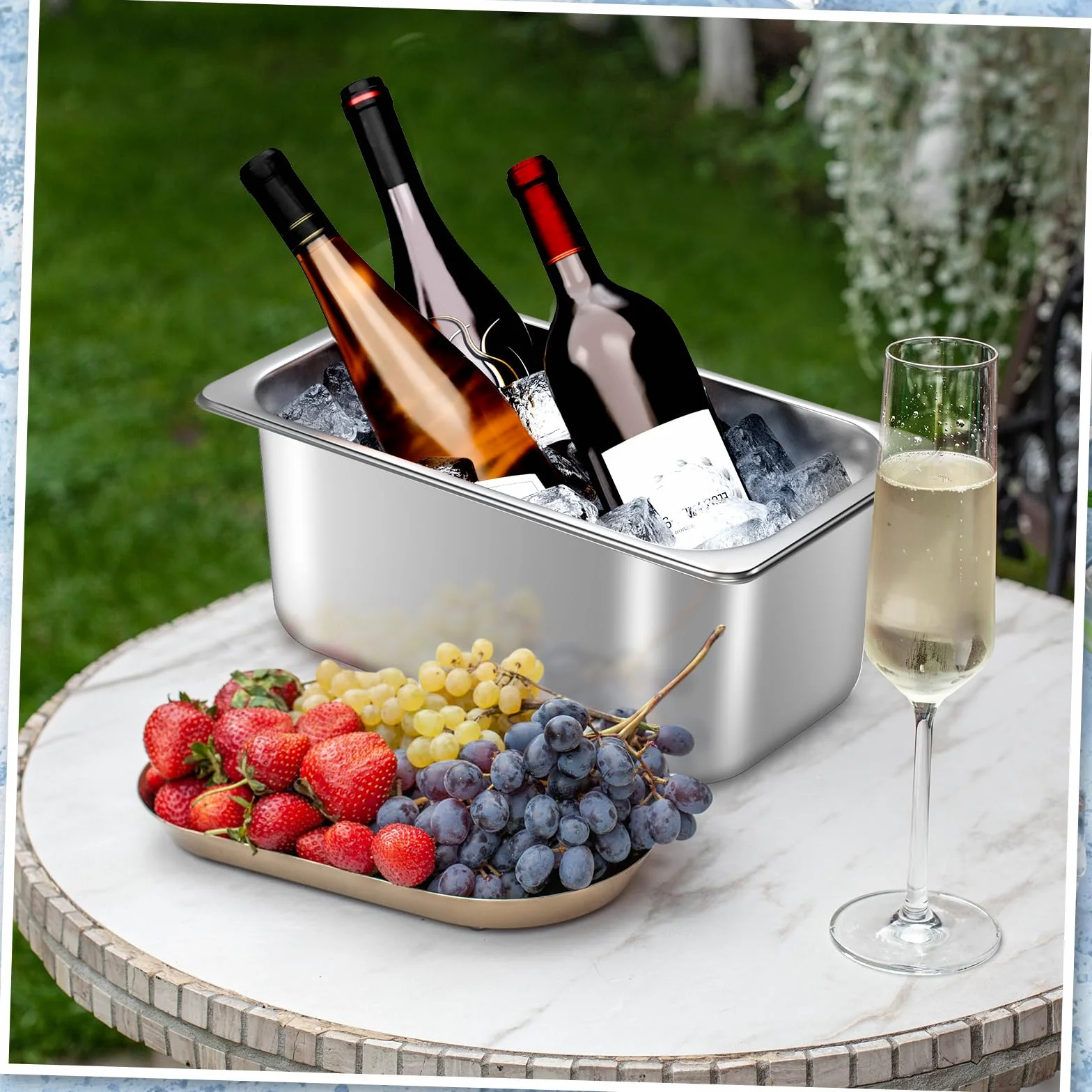meekoo Lot de 2 seaux à glace en acier inoxydable pour fête, vin, bière, champagne, congélateur, cocktails, rafraîchissement du vin pour Mimosa (petite taille)