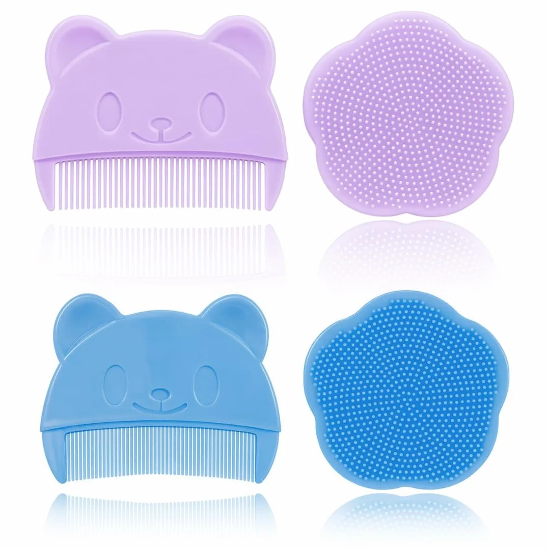 Peigne à Cheveux pour Bébé en Silicone, Brosse de Bain et Massage, 4 Pièces