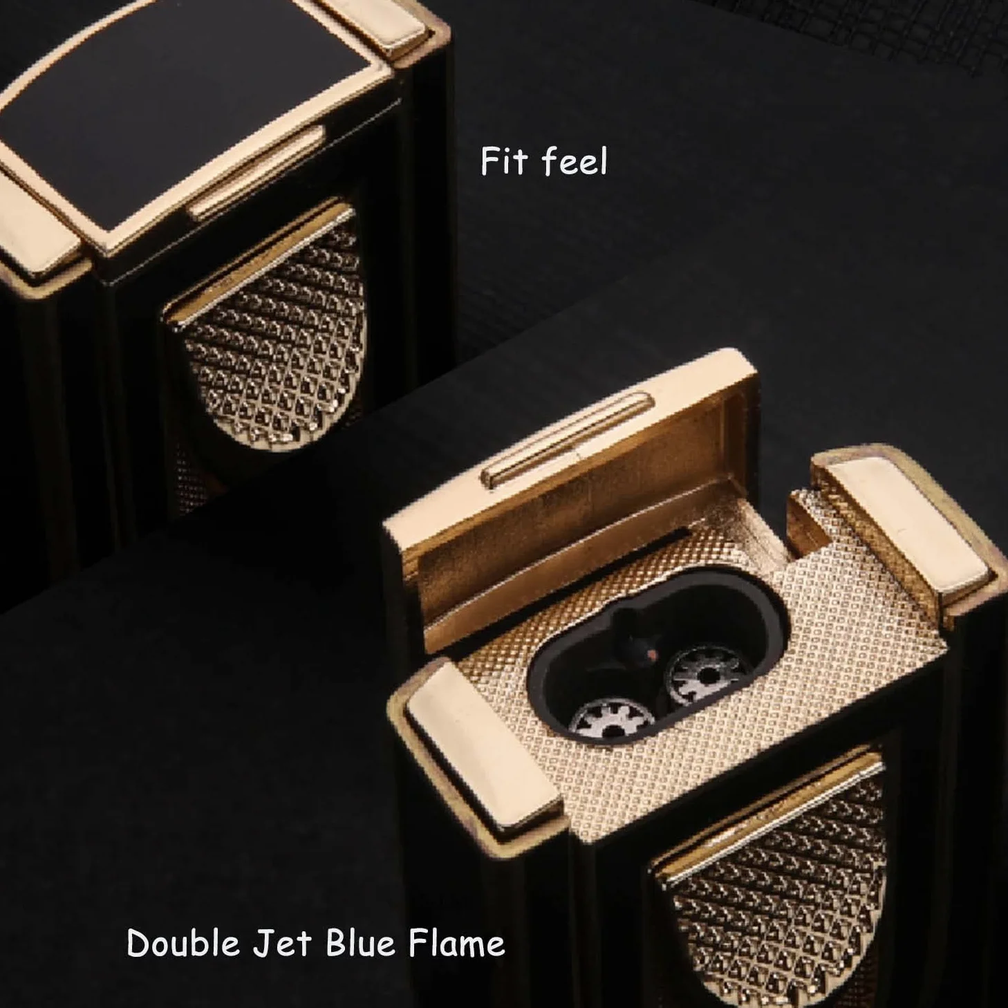 2PCS Briquet Cigare Flamme Bleue à Double Jet avec Fenêtre de Carburant Visible Cigare Punch Idée Cadeau Amoureux Clients Amis