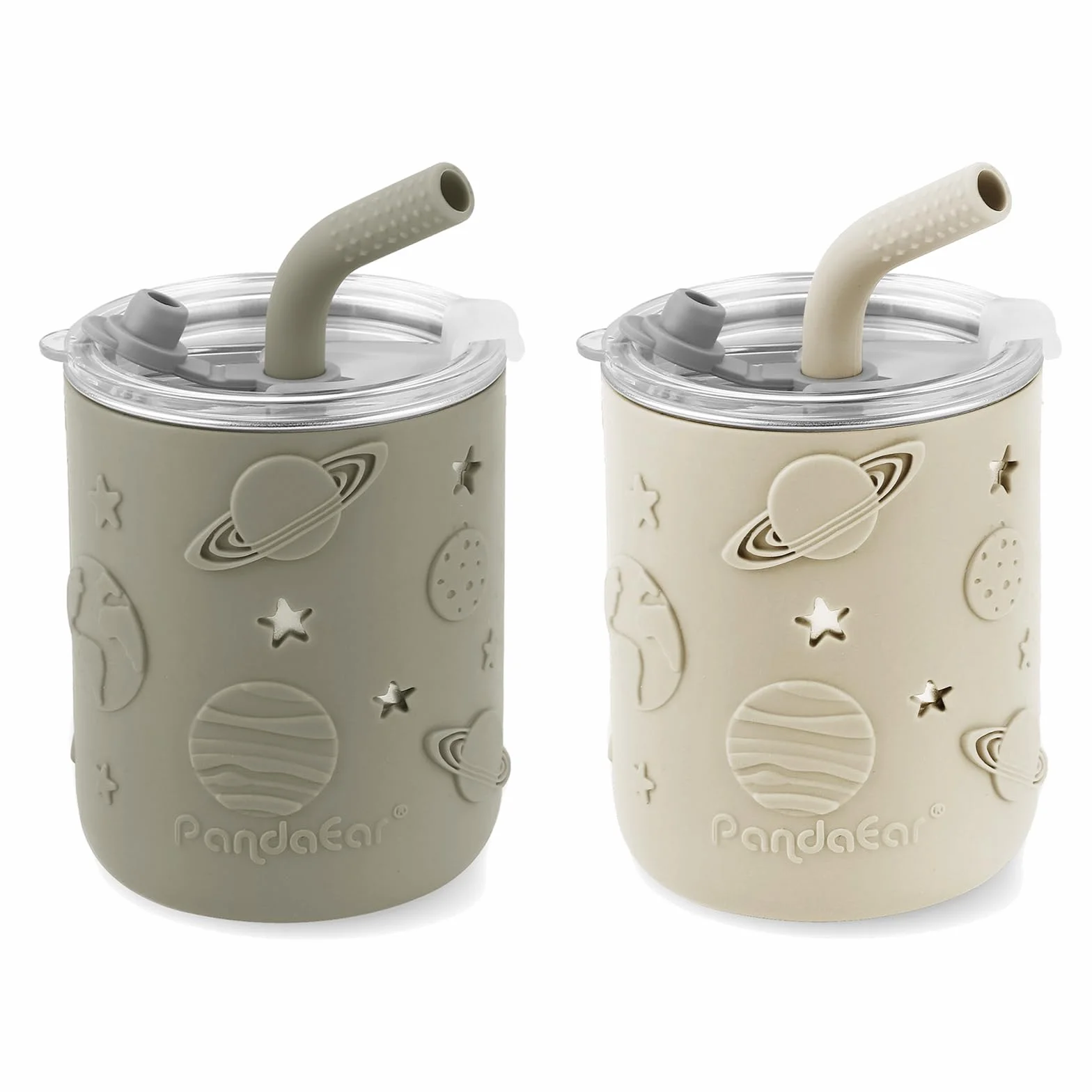 Gobelets Bébé Acier Inoxydable 260 Ml Anti-Fuite avec Paille Lot De 2 PandaEar Beige Kaki