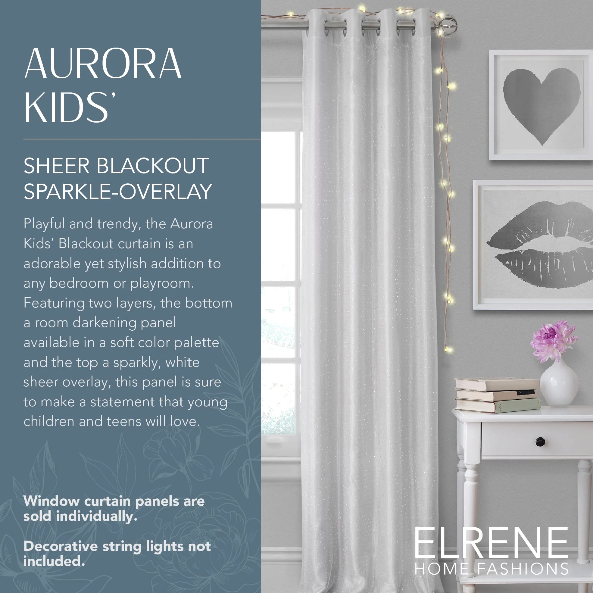 Elrene Collection de Rideaux de fenêtre Aurora, Polyester Tissu, Pearl Gray, 52" W x 108" L (1 Panel)