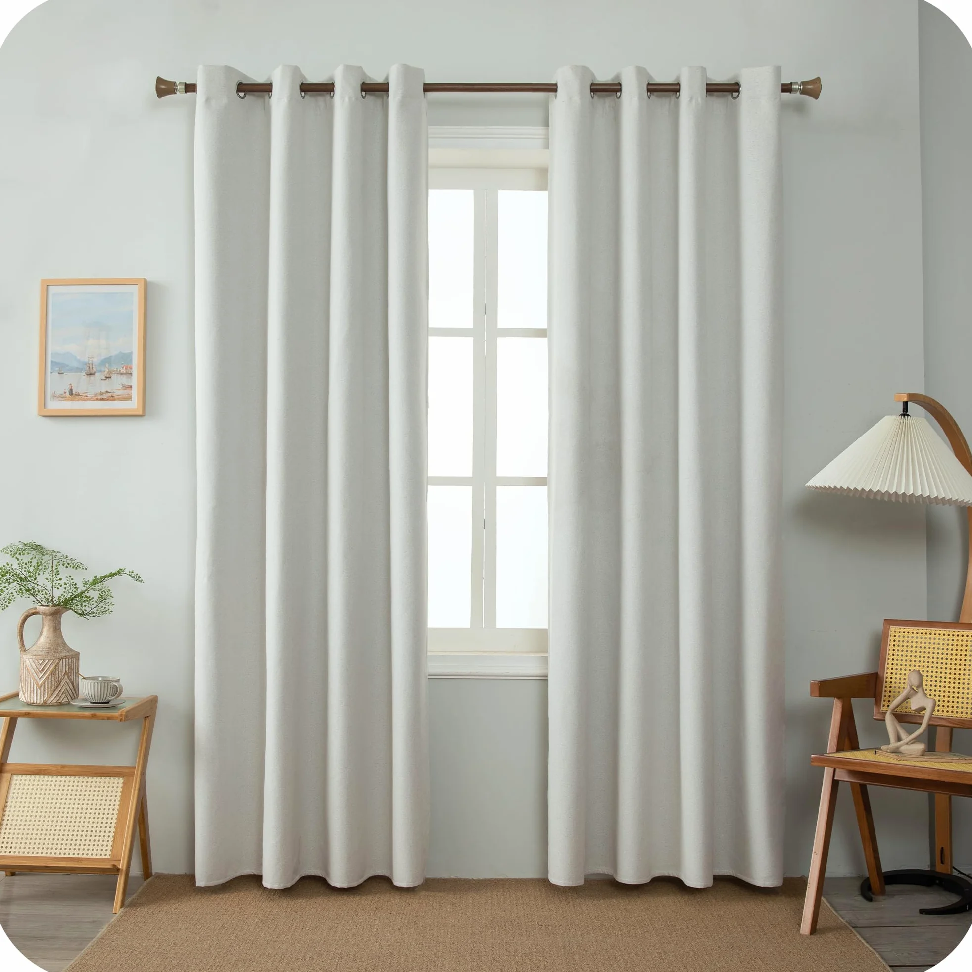 GIRASOLE HOME Paire de rideaux barbade thermiques 100 % occultants 2 panneaux de 140 x 240 cm avec œillets Greige