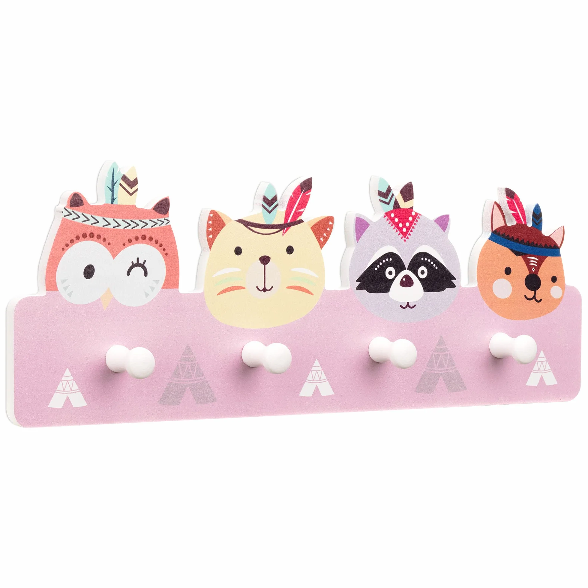 Navaris Porte Manteau Enfant 4 Patères Murales Animaux Sauvages 40 x 14,8 x 0,9 cm