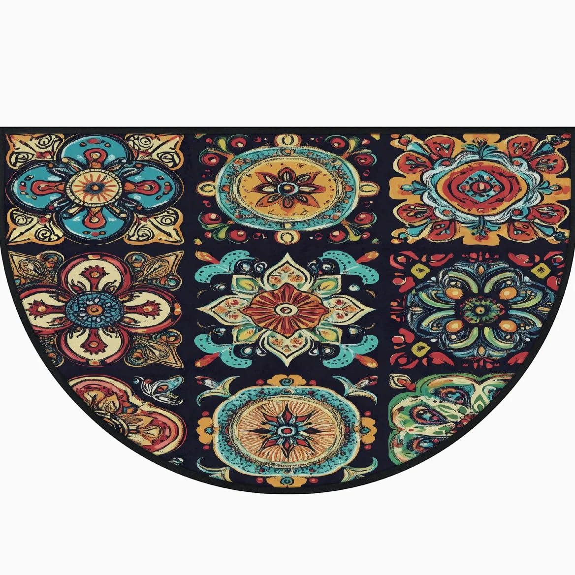 Mexpekil Paillasson mexicain ethnique floral demi-lune pour intérieur et extérieur, antidérapant, lavable, absorbant, anti-saleté, 100 x 160 cm