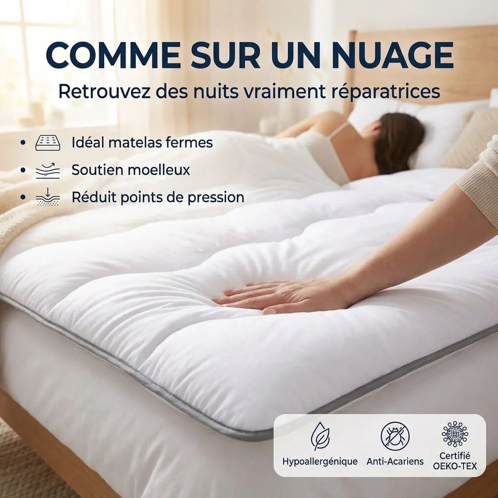CASABEL Surmatelas Nuage 140x190 cm Microfibre Anti-acarien Respirant Matelas 2 Places