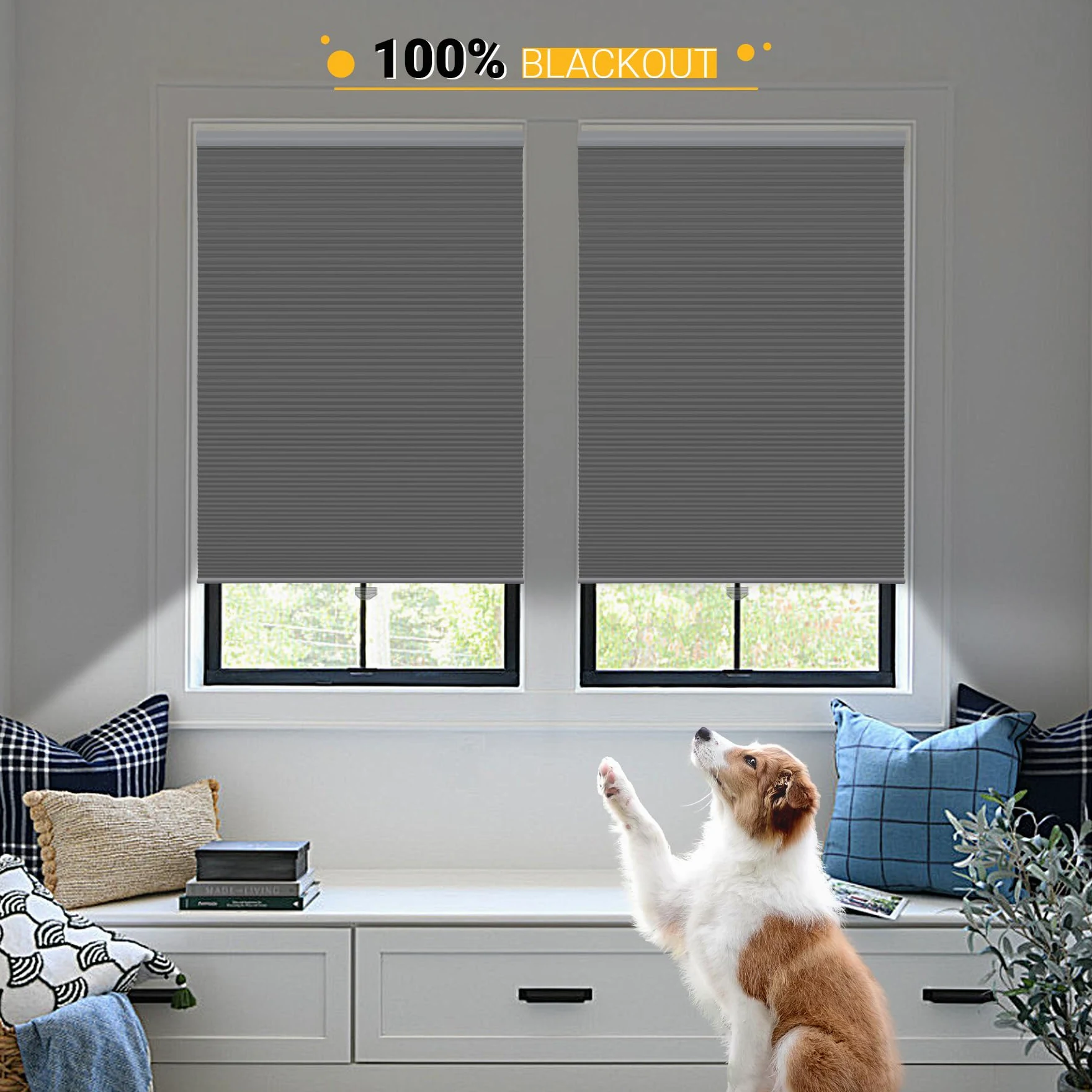 Cellular Shades Store de fenêtre occultant sans Fil en Tissu nid d'abeille, 73,7 x 162,6 cm (l x H), Argent Froid (occultant)