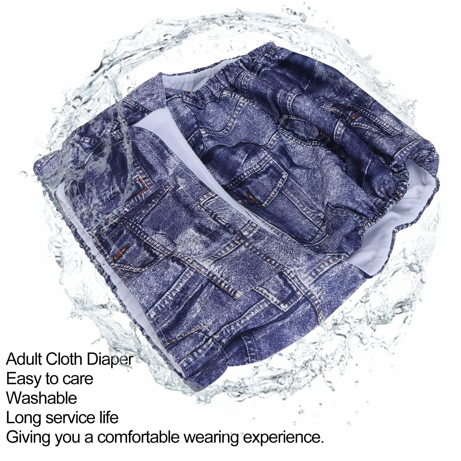 Couche Lavable Réutilisable pour Adultes, Imperméable, Protection Incontinence, Attaches Crochet