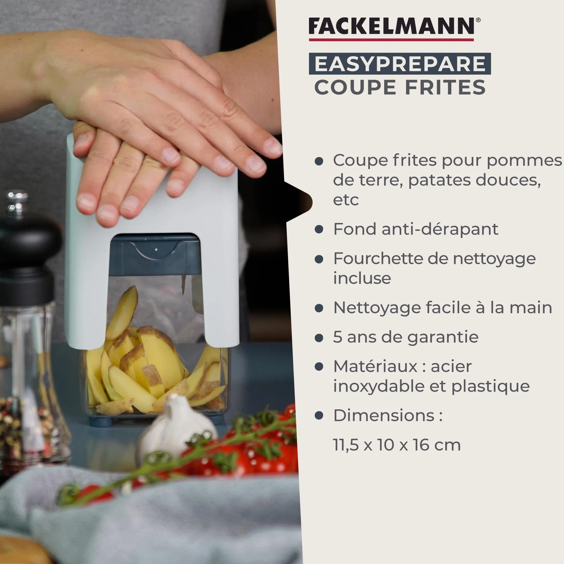 Fackelmann Coupe frite Manuel Plastique Blanc Bleu 11,5 x 10 x 16 cm