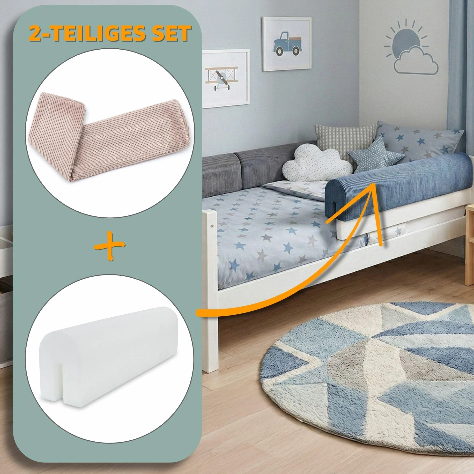 Tour de lit bébé Respirant 90 cm Oeko-Tex Beige Velours côtelé Protection Berceau
