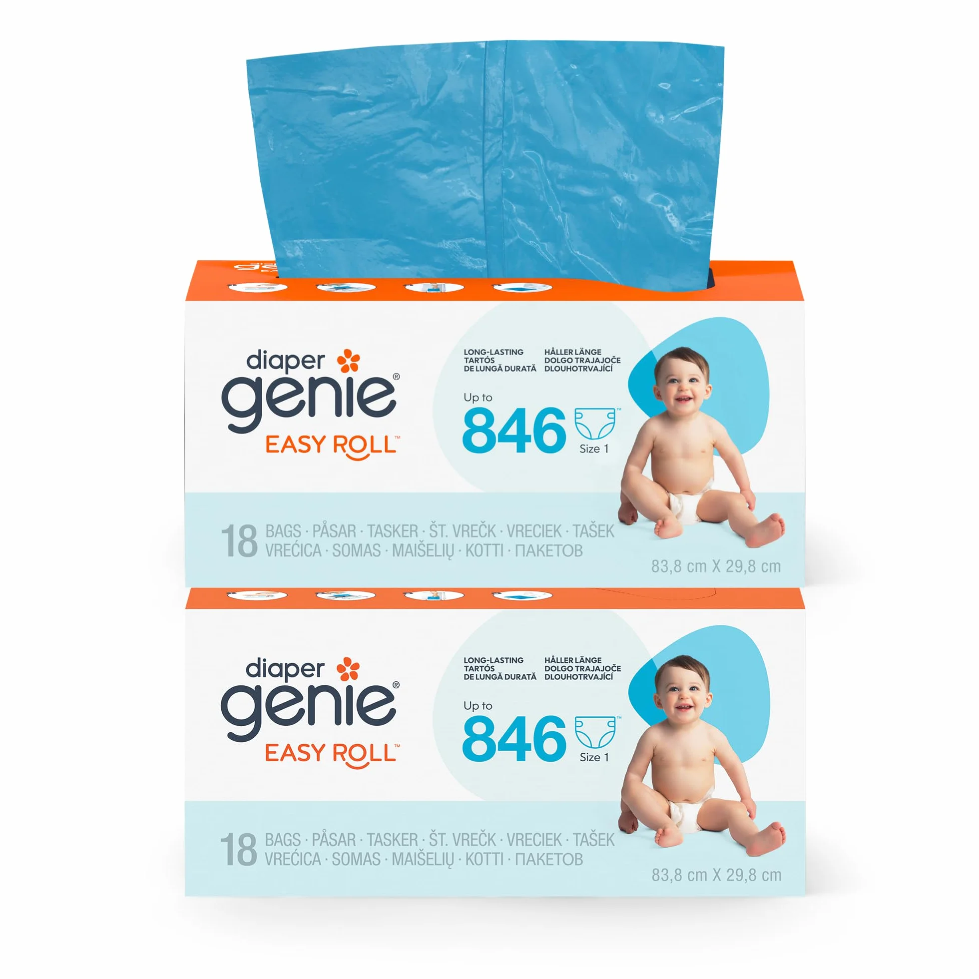 Diaper Genie Lot de 2 paquets de 18 sacs de recharge Easy Roll d'origine, compatibles poubelles à couches Platinum