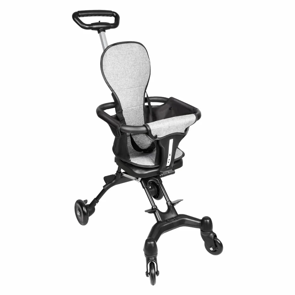 Poussette Compacte 25 kg Inclinable Pliable Porte-Gobelet Capote Pare-Soleil UPF 50+ Panier Course XL Gris Noir