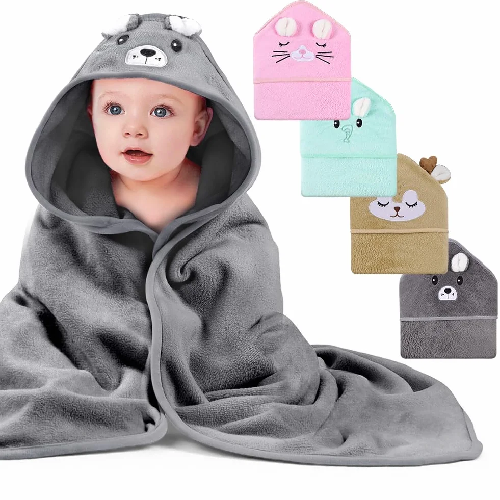 Serviette de Bain Bébé à Capuche 80x80 cm, Cape de Bain Bébé Naissance Ultra Douce et Absorbante, Poncho avec Capuche Animal
