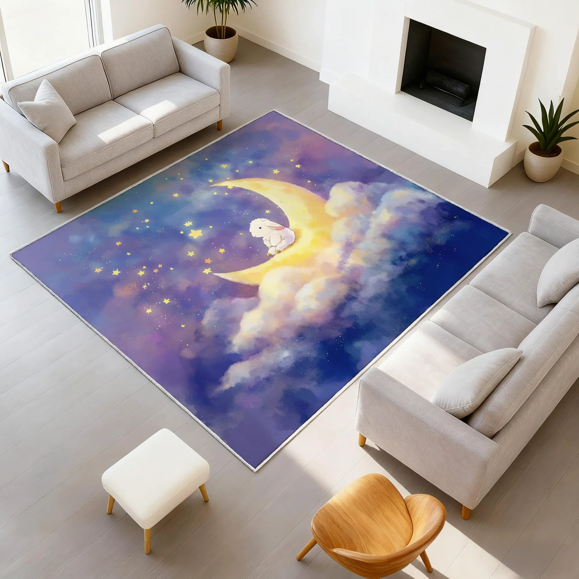 Générique Tapis de Onirique Animal Ciel Étoilé Dessin Animé Garçons Filles Adolescents Tapis de Lune Agneau Antidérapant Flanelle Tapiss pour Salon Chambre à Coucher Chambre d'enfant 90 x 150 cm