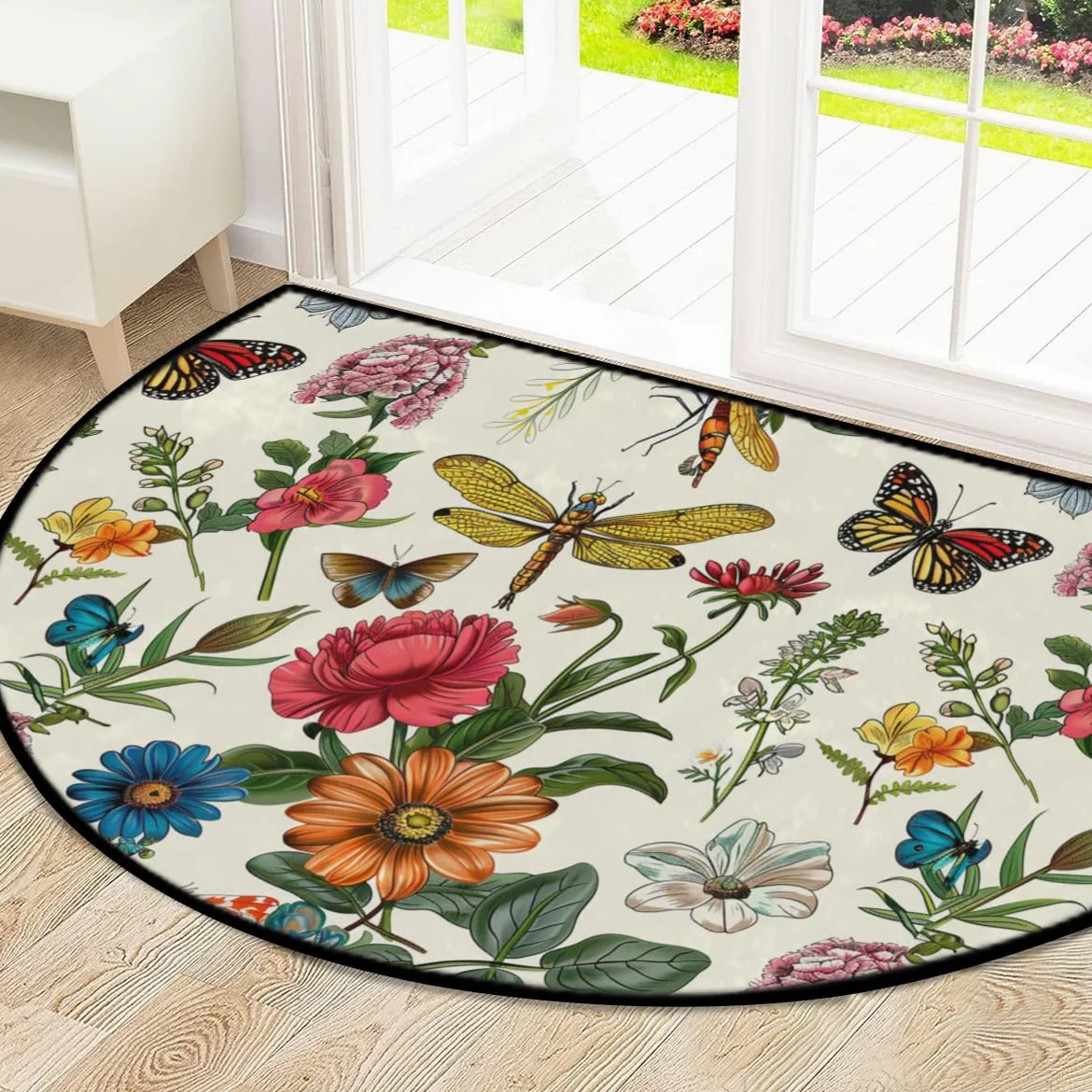 Mexpekil Paillasson vintage en forme de demi-lune pour intérieur et extérieur - Lavable - Demi cercle - Attrape la saleté - 100 x 160 cm