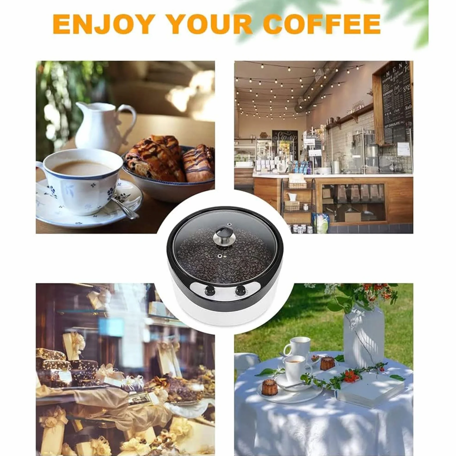 Torréfacteur électrique 1200 W Acier Inoxydable température réglable 0-240℃ pour café grains cacahuètes