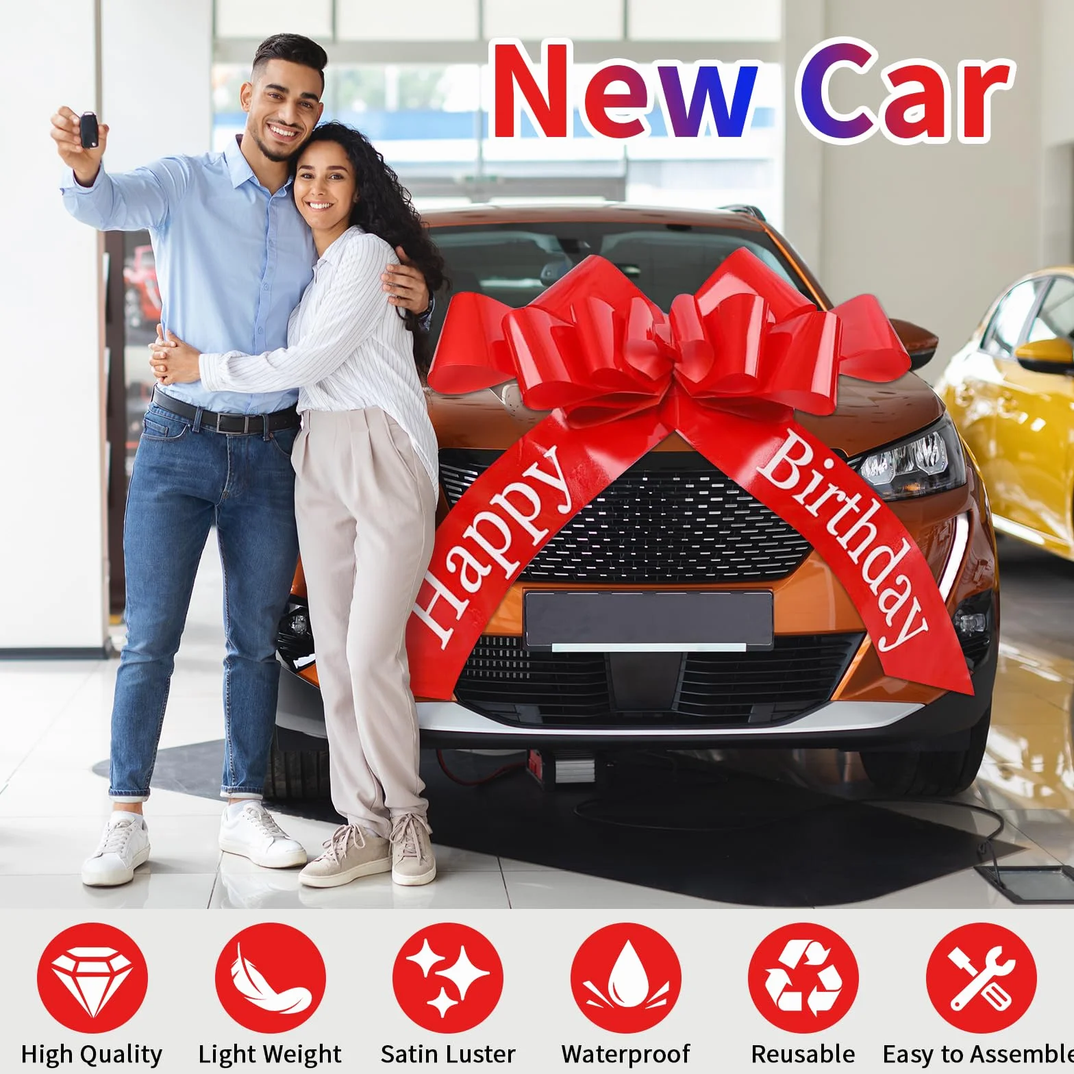 Grand Noeud Cadeau de Voiture 76 cm Rouge Auto-assemblable Réutilisable avec Ventouse