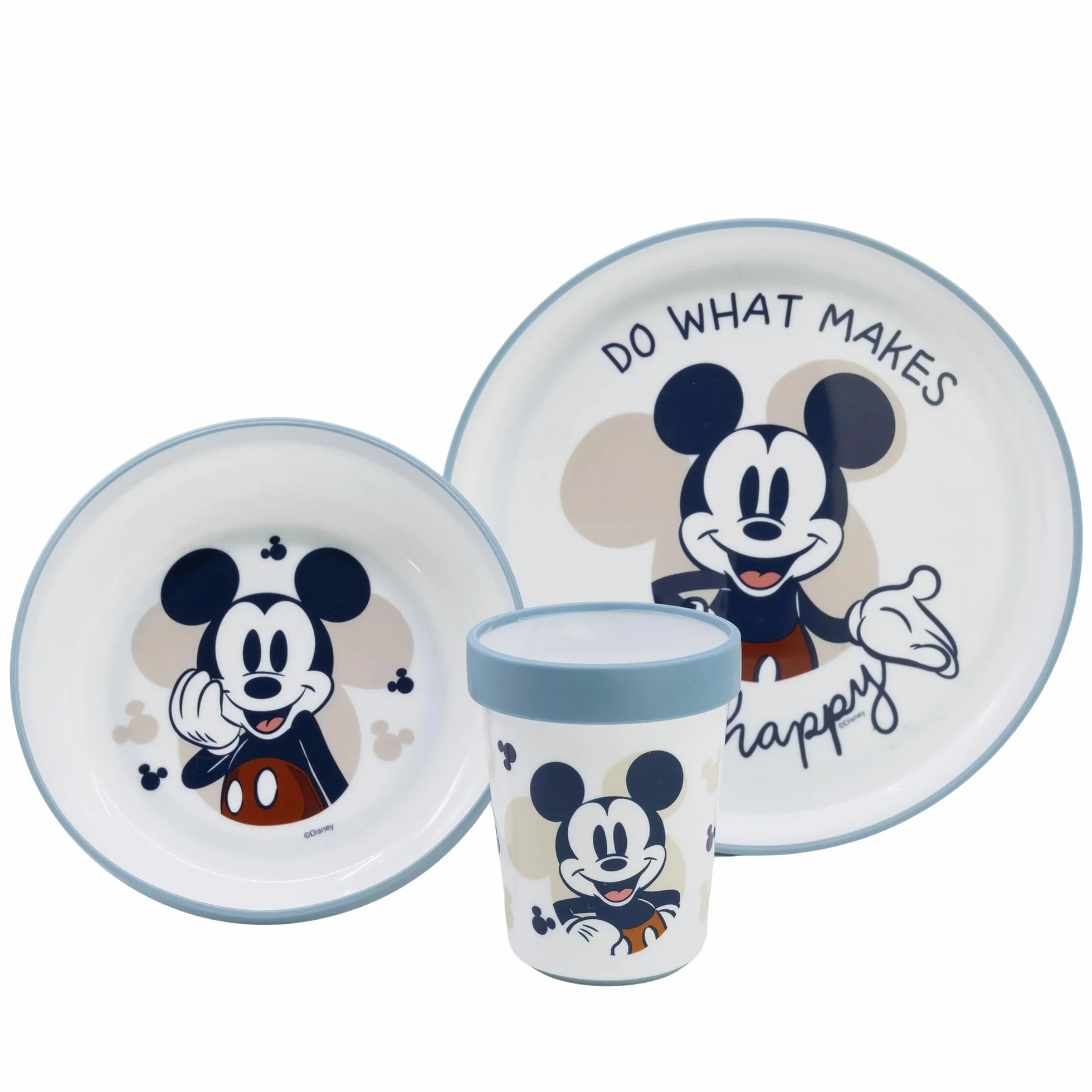 STOR Vaisselle Bébé Antidérapante Mickey Mouse - Set 3 Pièces Assiette Bol Gobelet 260ml - Plastique sans BPA Micro-ondes