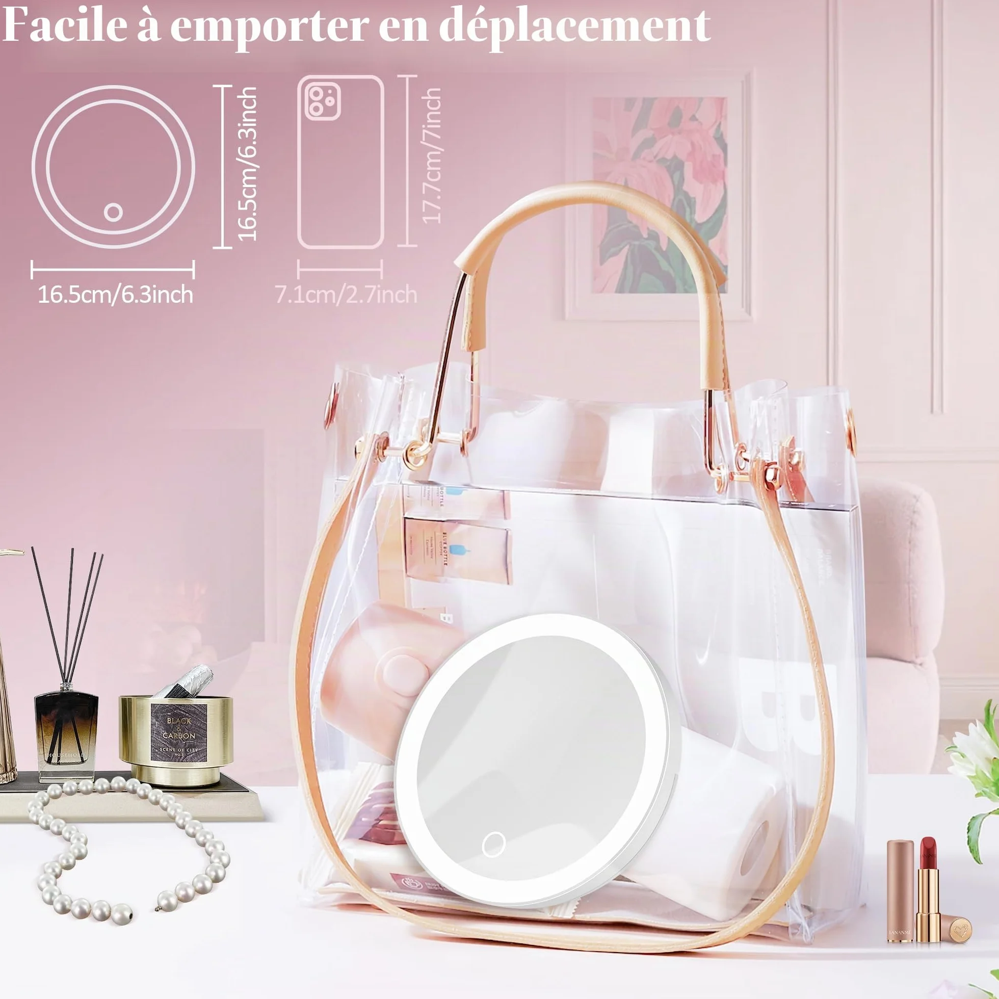 MOMOKUBA Miroir grossissant avec éclairage 30x, Ventouse, intensité Variable, Blanc