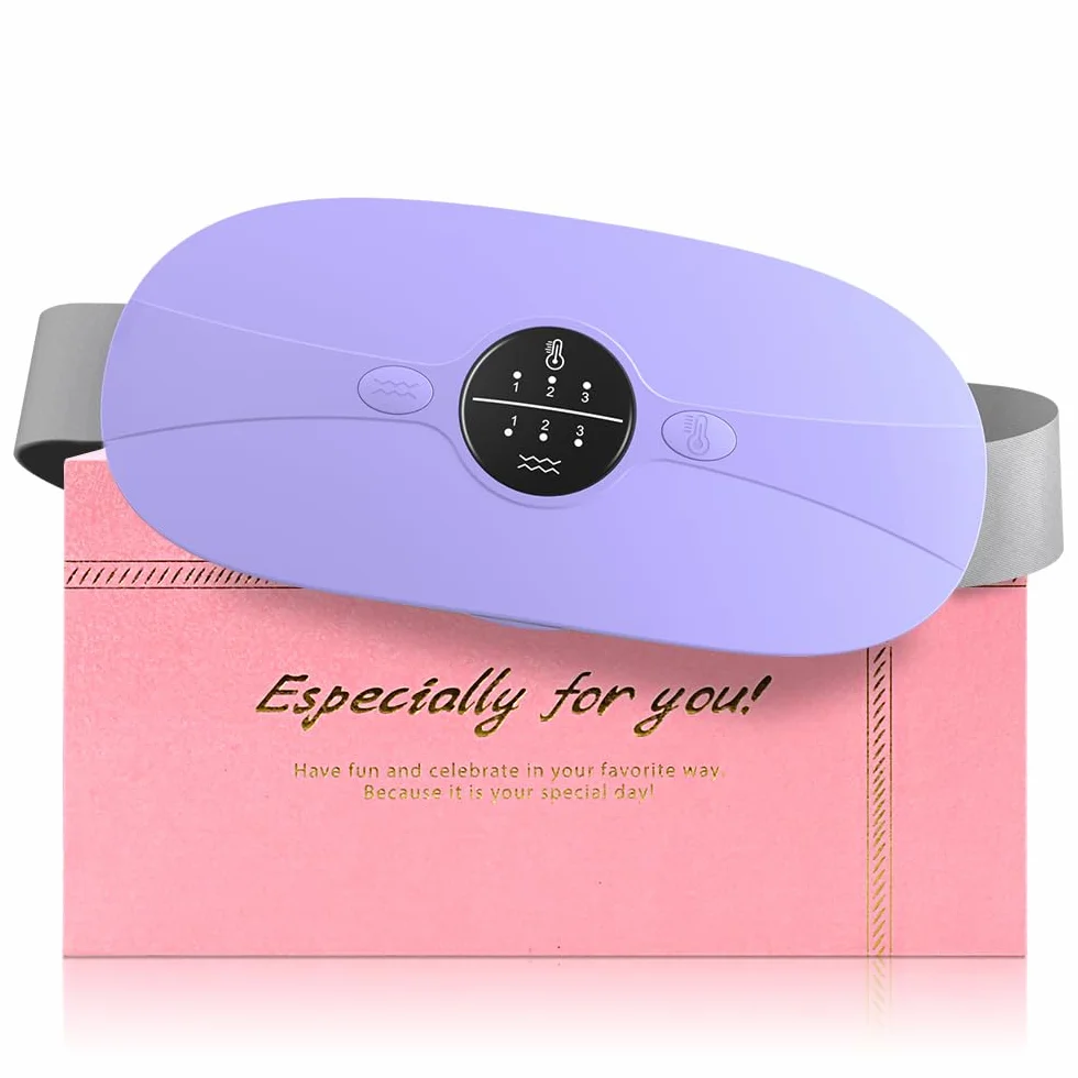 Ceinture chauffante menstruelle avec 3 niveaux de chaleur et 3 modes de massage (Violet)