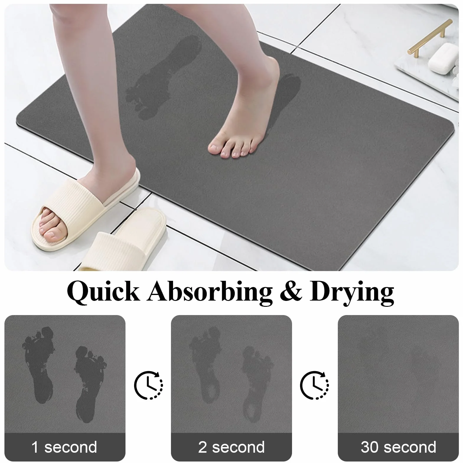 Tapis de Bain Antidérapant en Diatomite Super Absorbant 40x60cm Gris Foncé