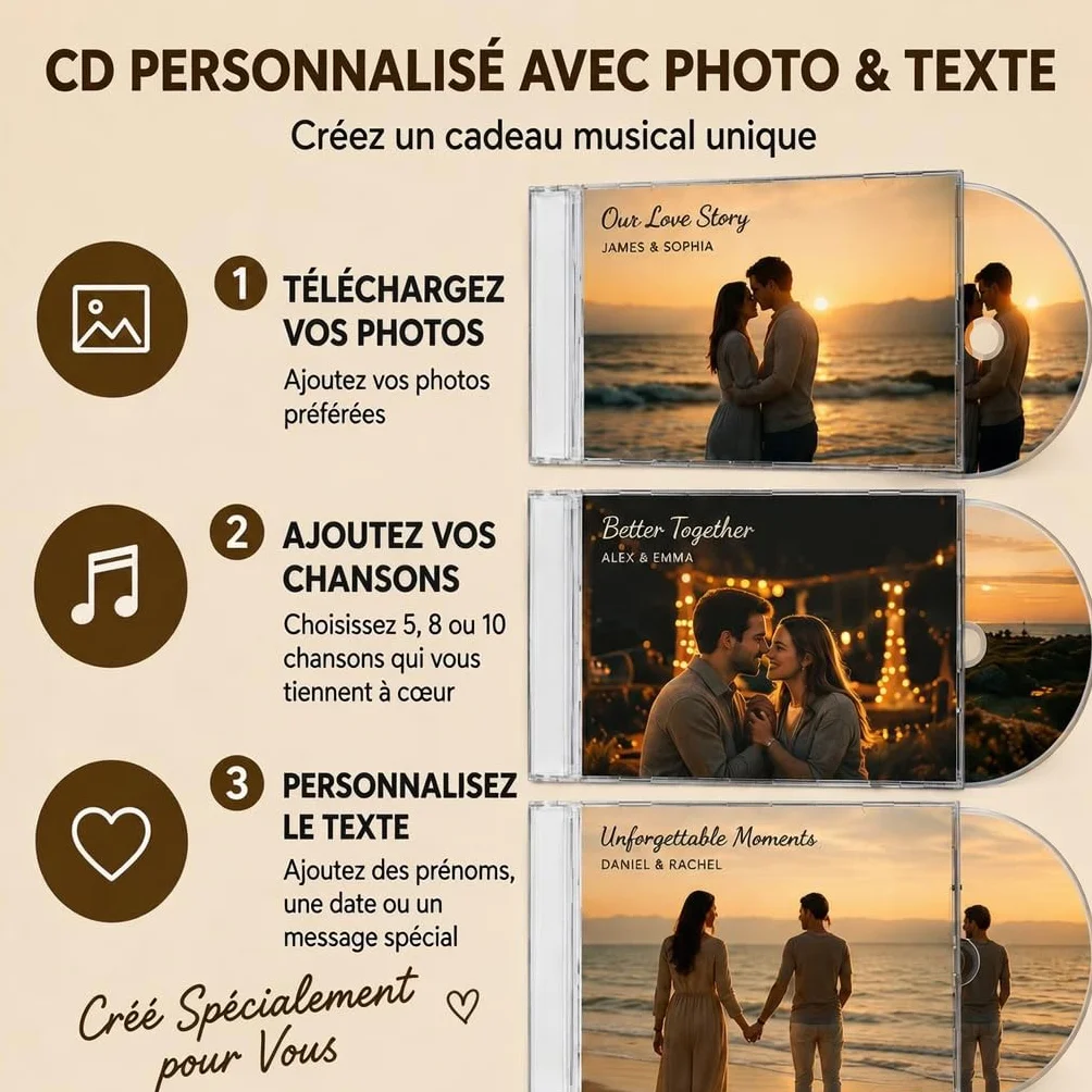 CD Personnalisé avec Photo Texte Cadeau Homme Femme Couple Album Musical Spotify Anniversaire Mariage Noël