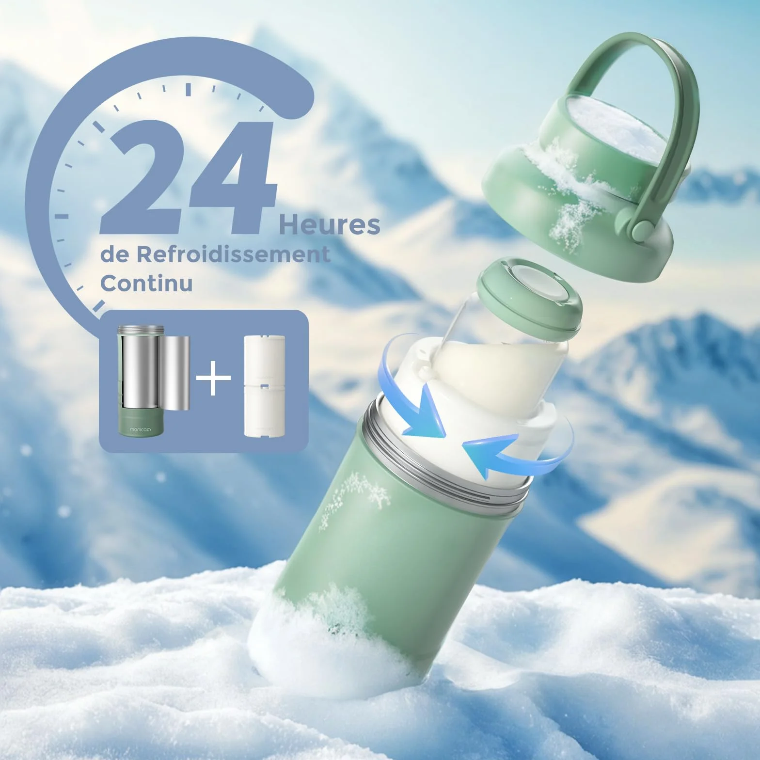 Momcozy Glaciere Lait Maternel Portable 650ml, Maintien Fraîcheur 24h, 2 Bouteilles