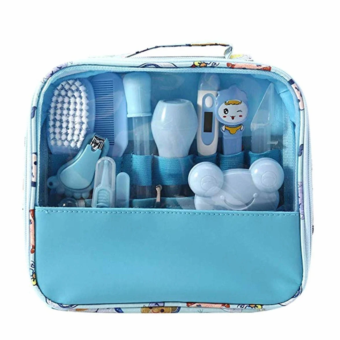 Kit de soins bébé nouveau-né 13 pièces Thermomètre Brosse Toilettage Trousse (Bleu)