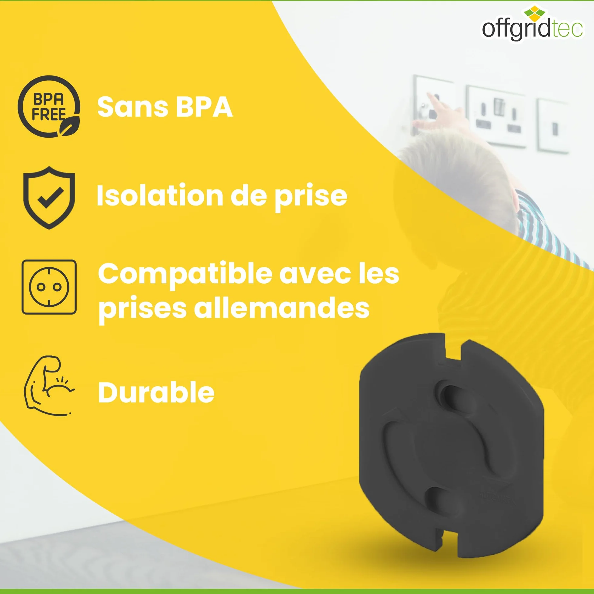Offgridtec Lot de 20 cache-prises à mécanisme tournant Noir